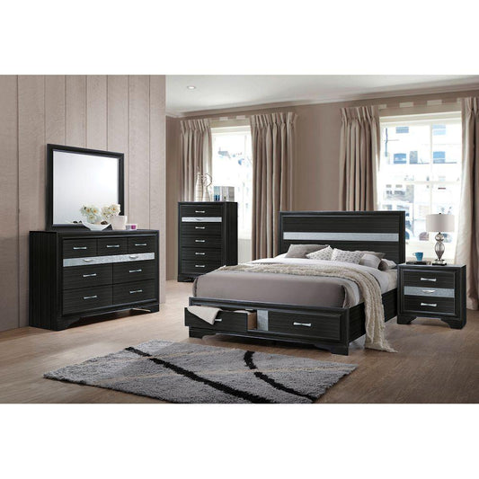 Queen Size Black Wood ACME Naima Platform Bed with Two Drawers-Platform Bed-HomeDaybed