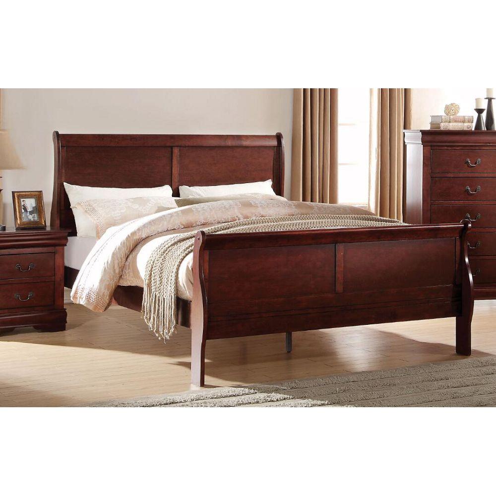 Queen Size Cherry Color Wood ACME Louis Phillipe III Platform Bed-Sleigh Bed-HomeDaybed