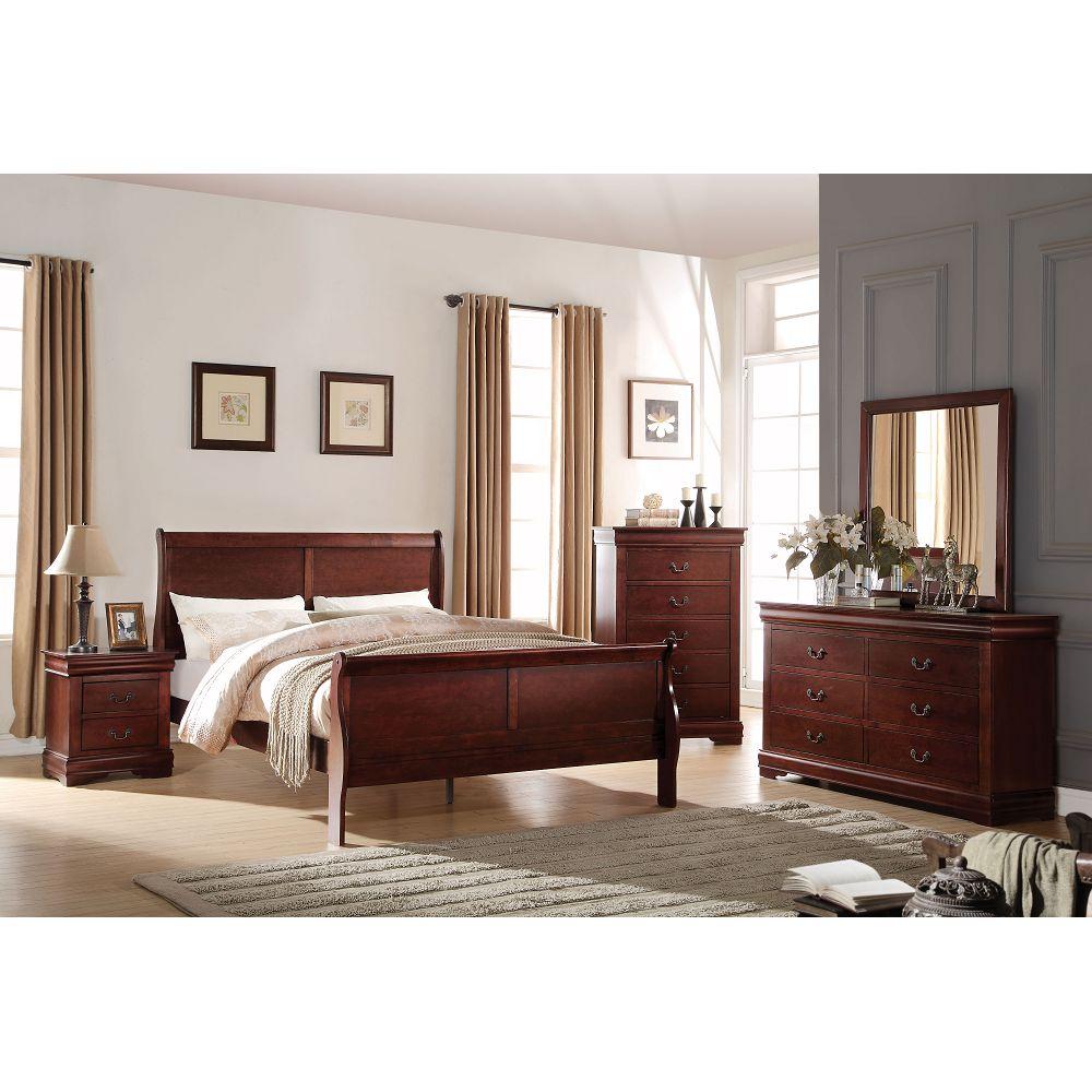 Queen Size Cherry Color Wood ACME Louis Phillipe III Platform Bed-Sleigh Bed-HomeDaybed