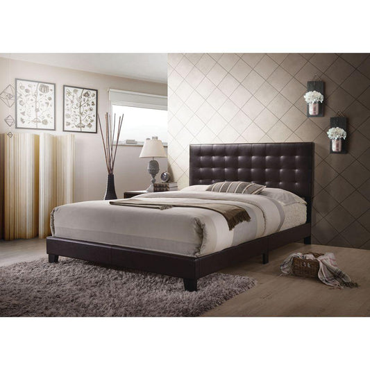 Queen Size Espresso ACME Masate Platform Bed with Button-tufted Headboard-Panel bed-HomeDaybed