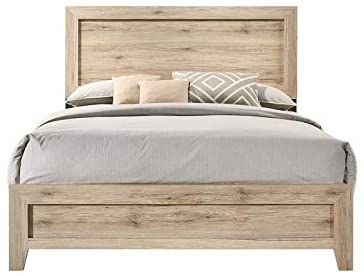 Queen Size Natural Wood ACME Miquell Platform Bed with Panel Headboard and Footboard-Panel bed-HomeDaybed