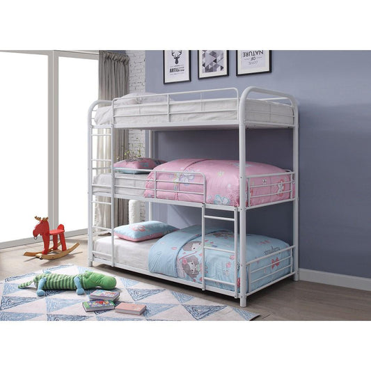 Triple-Full Size White Metal ACME Cairo Bunk Bed with Two Ladders-Bunk Bed-HomeDaybed