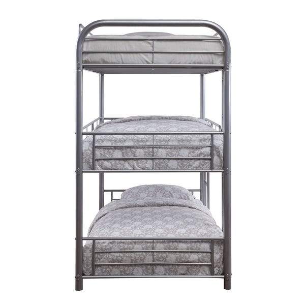 Triple-Twin Size Silver Color Metal ACME Cairo Bunk Bed with Two Ladders-Bunk Bed-HomeDaybed