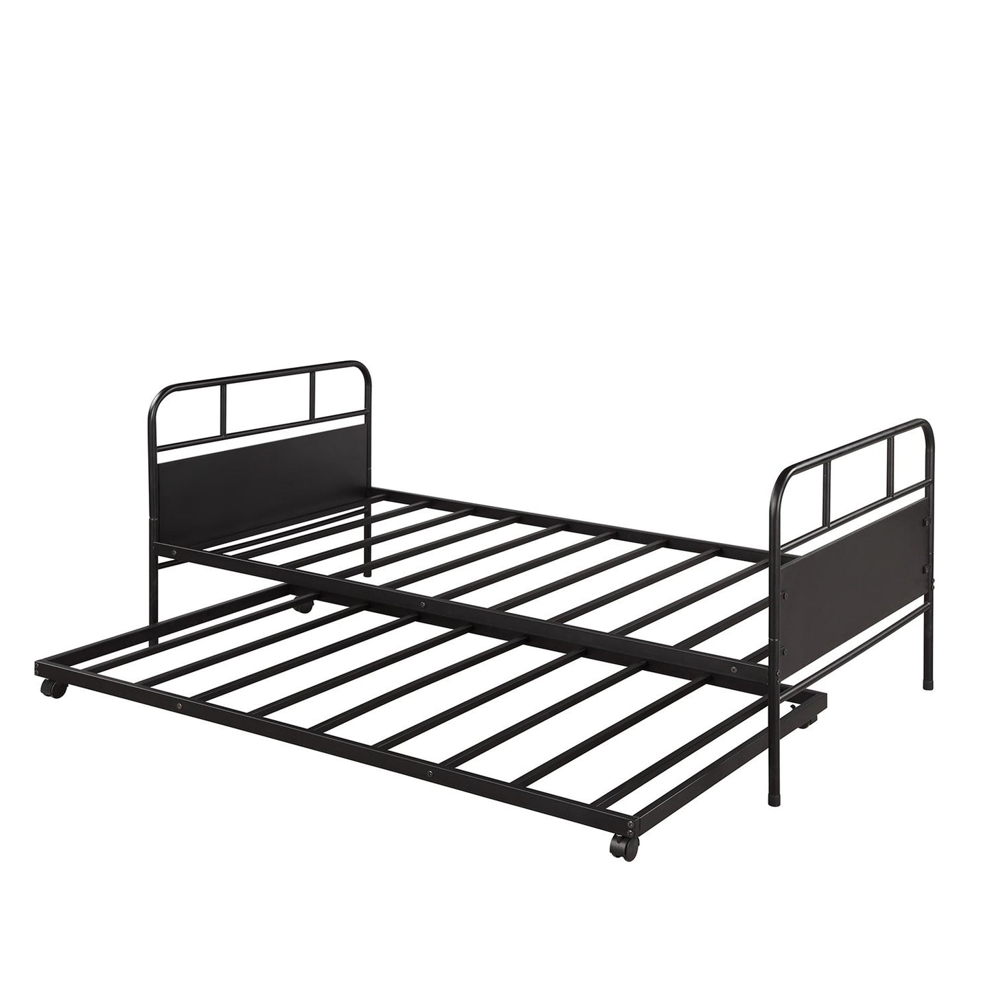 Twin Black Metal Minimalistic Platform Bed with Twin Trundle-Daybed-HomeDaybed