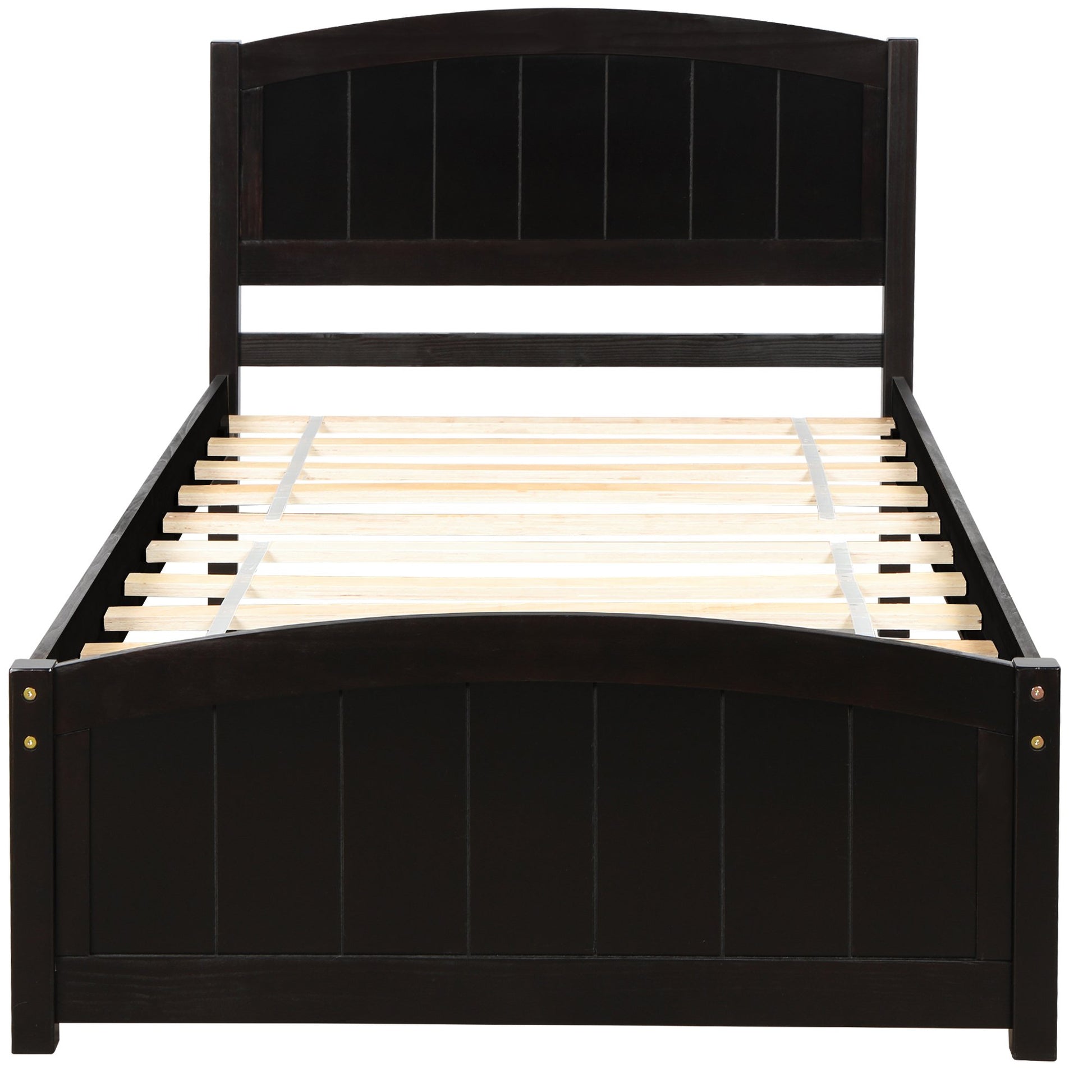 Twin Espresso Pinewood Platform Bed with Curved Headboard and Footboard-Platform Bed-HomeDaybed
