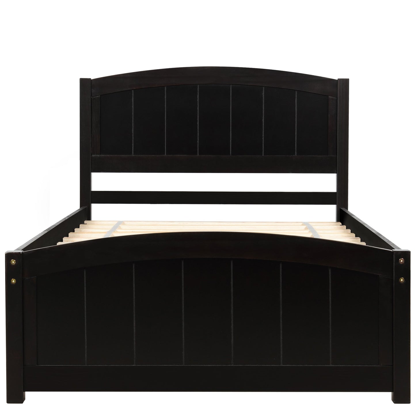 Twin Espresso Pinewood Platform Bed with Curved Headboard and Footboard-Platform Bed-HomeDaybed