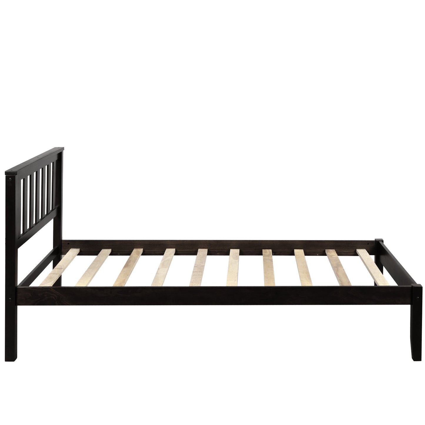 Twin Espresso Pinewood Platform Bed with High-Profile Headboard-Platform Bed-HomeDaybed