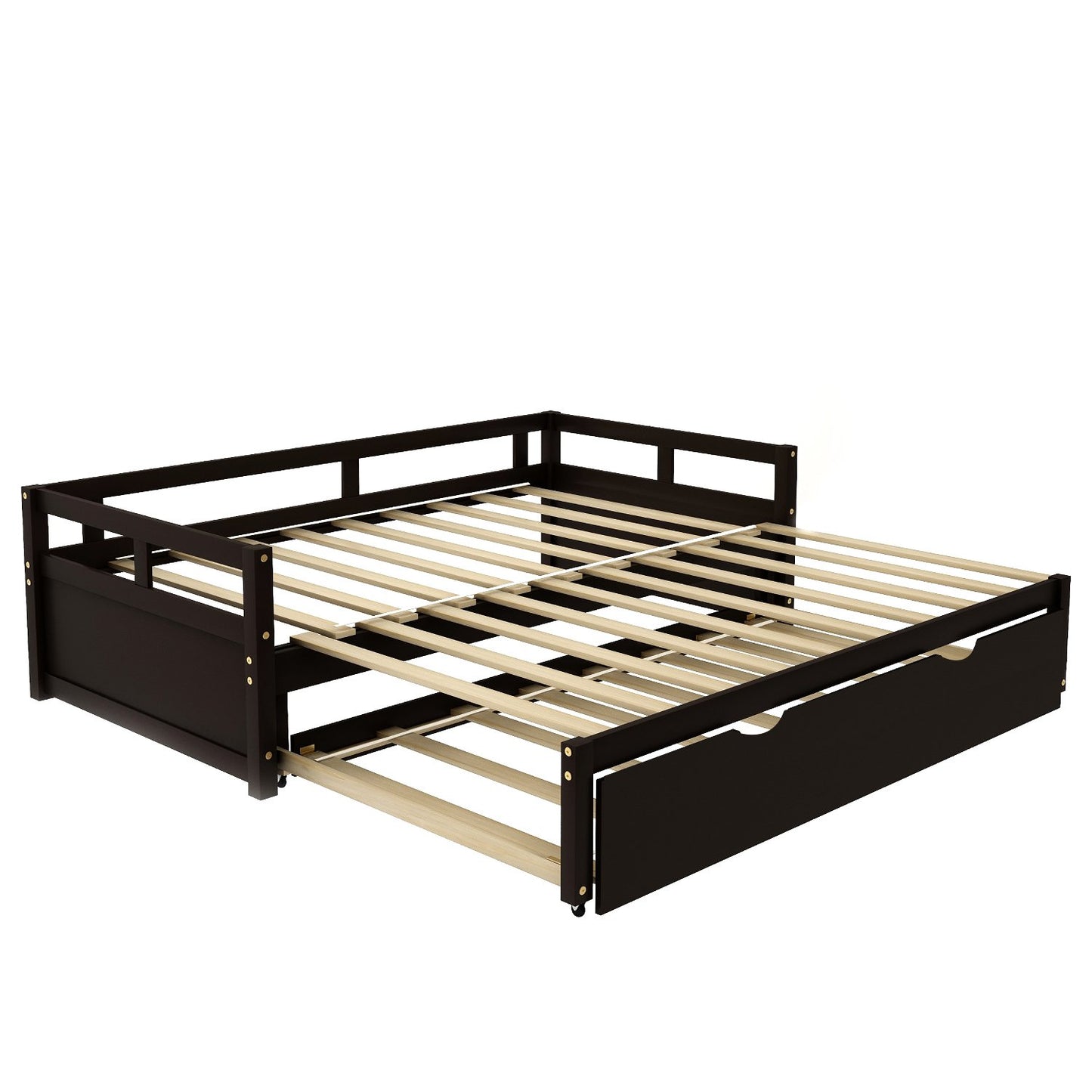 Twin Espresso Wood Daybed with Twin Trundle, Extends to King Size-Daybed-HomeDaybed