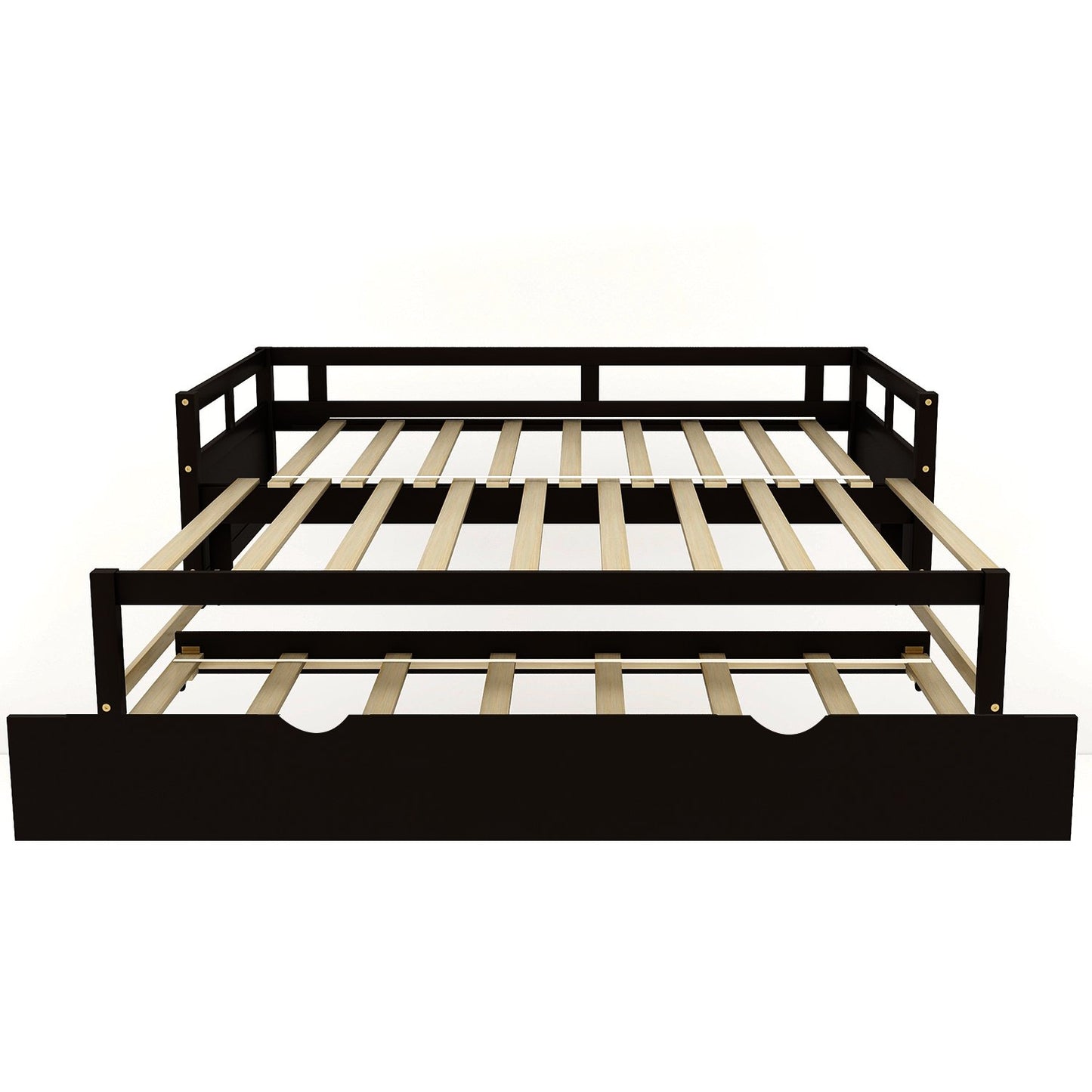 Twin Espresso Wood Daybed with Twin Trundle, Extends to King Size-Daybed-HomeDaybed