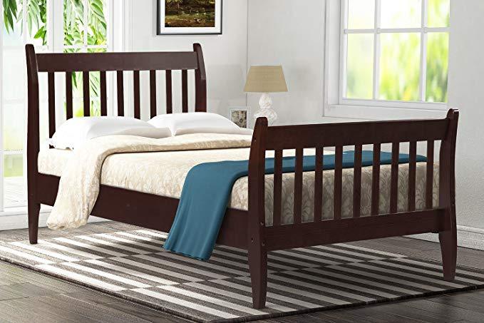Twin Espresso Wood Platform Bed with Bow Shaped Leg Detail-Platform Bed-HomeDaybed
