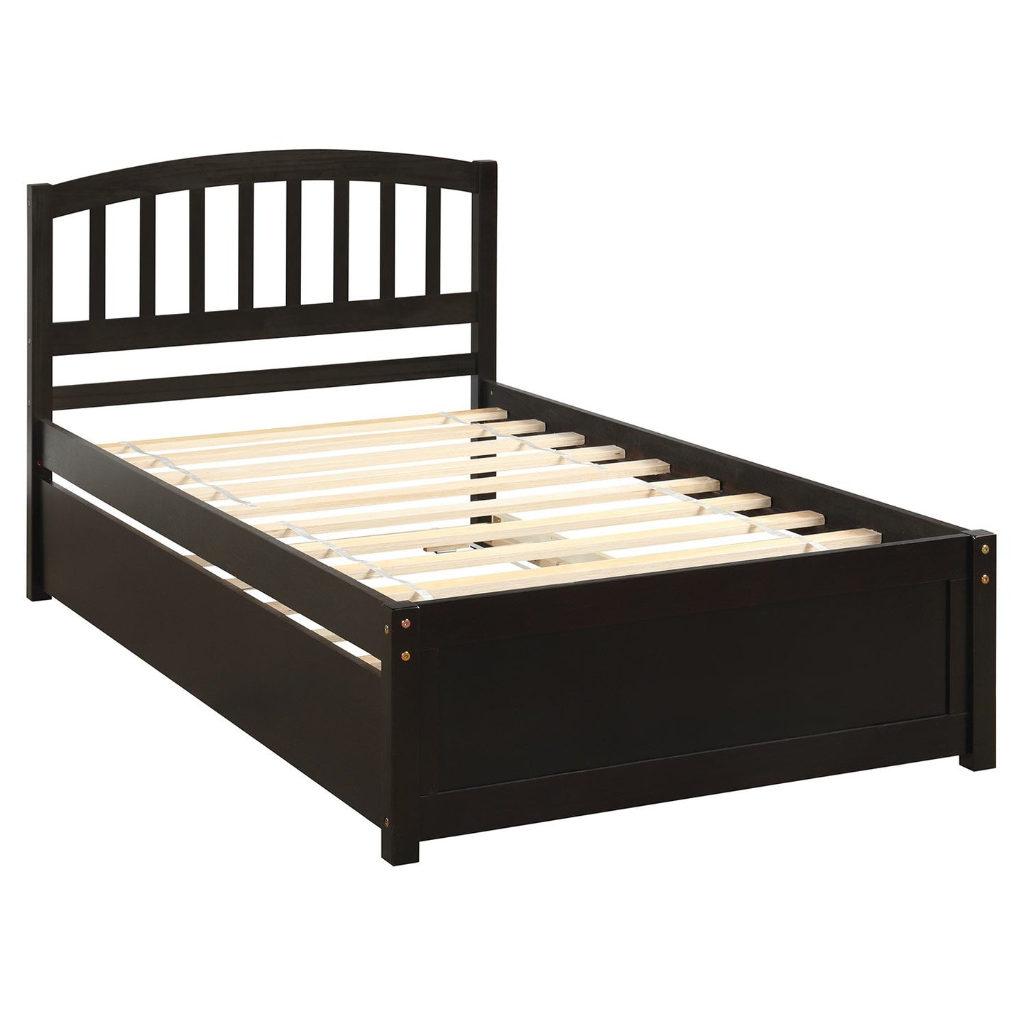 Twin Espresso Wood Platform Bed with Twin Trundle-Platform Bed-HomeDaybed