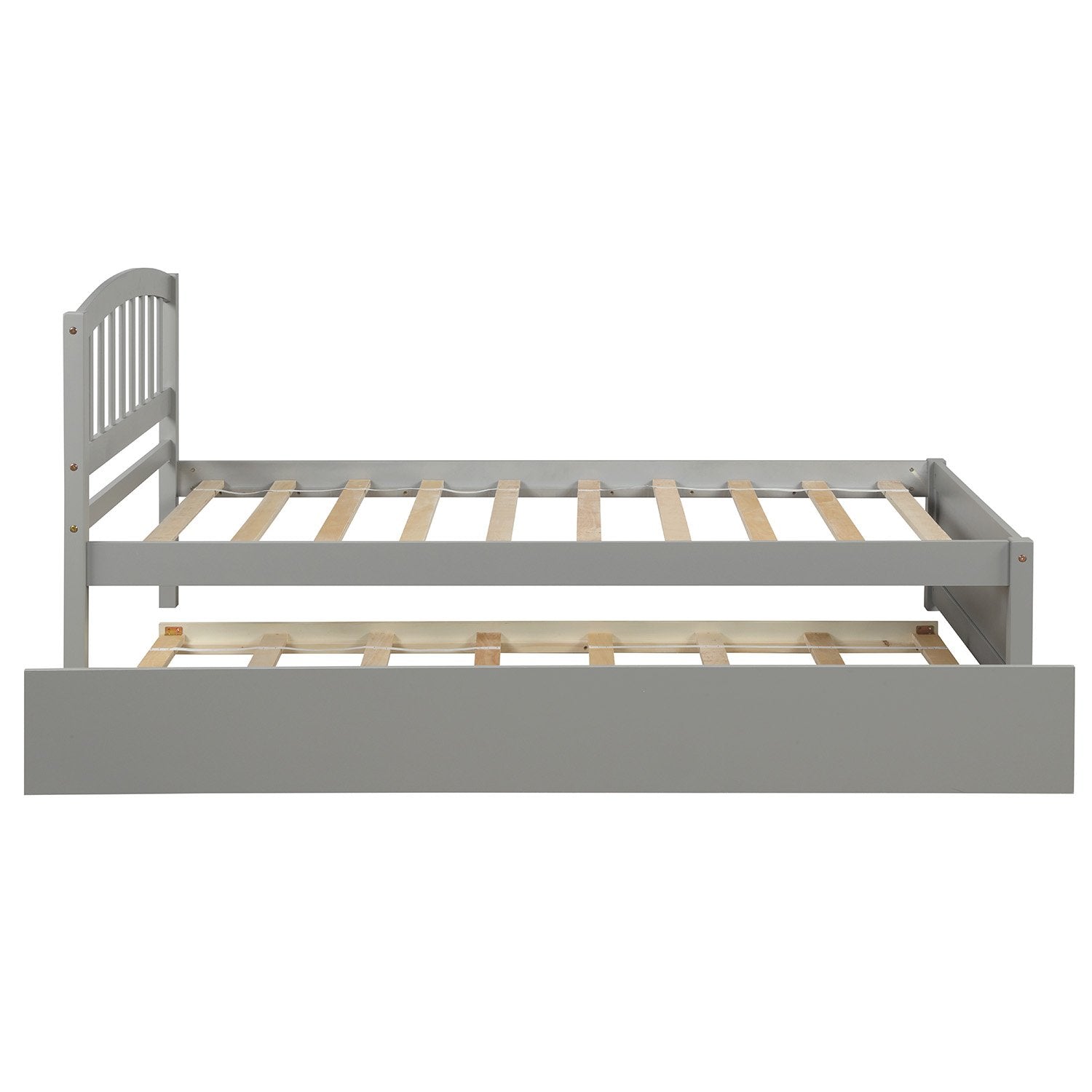 Twin Gray Color Wood Platform Bed with Twin Trundle-Platform Bed-HomeDaybed