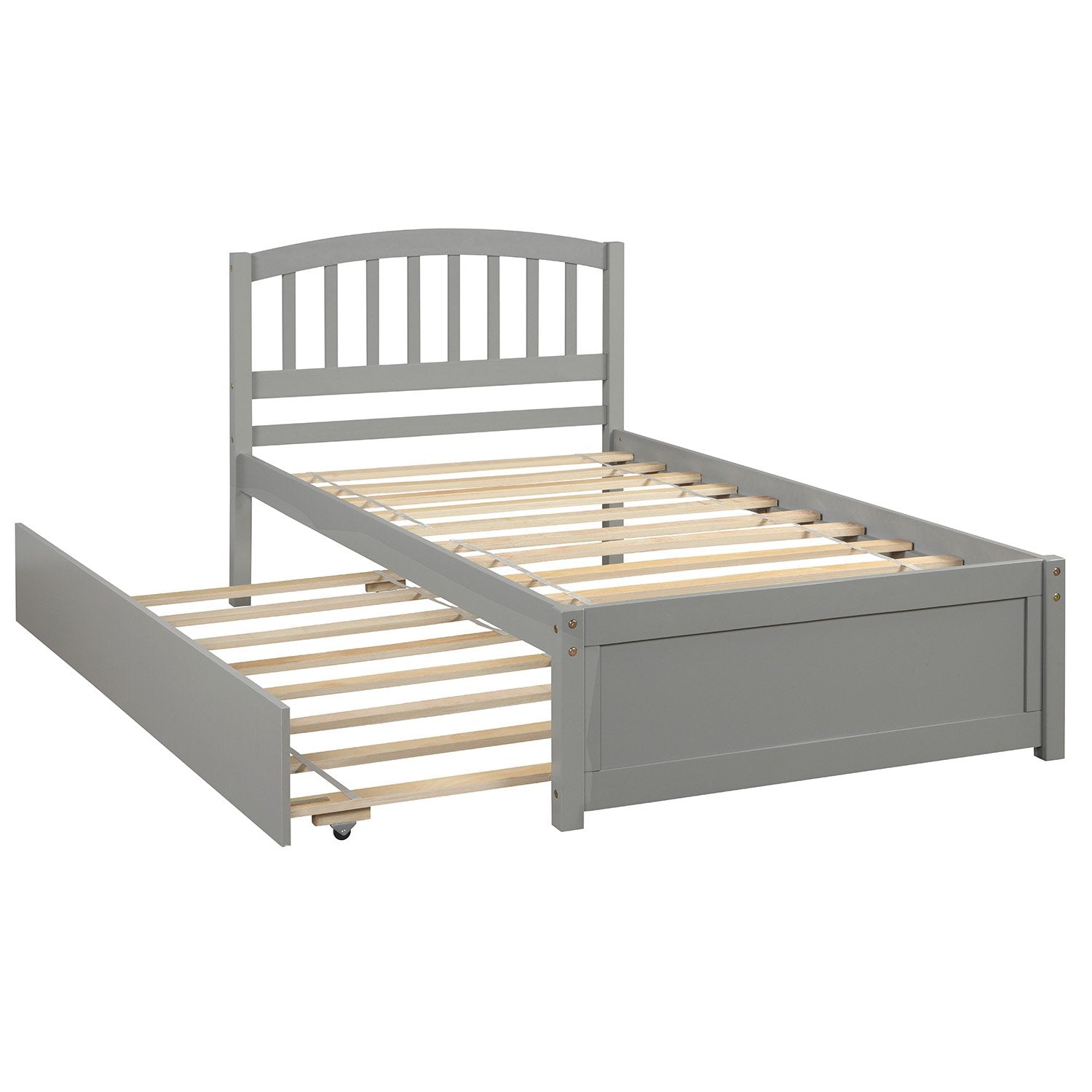 Twin Gray Color Wood Platform Bed with Twin Trundle-Platform Bed-HomeDaybed