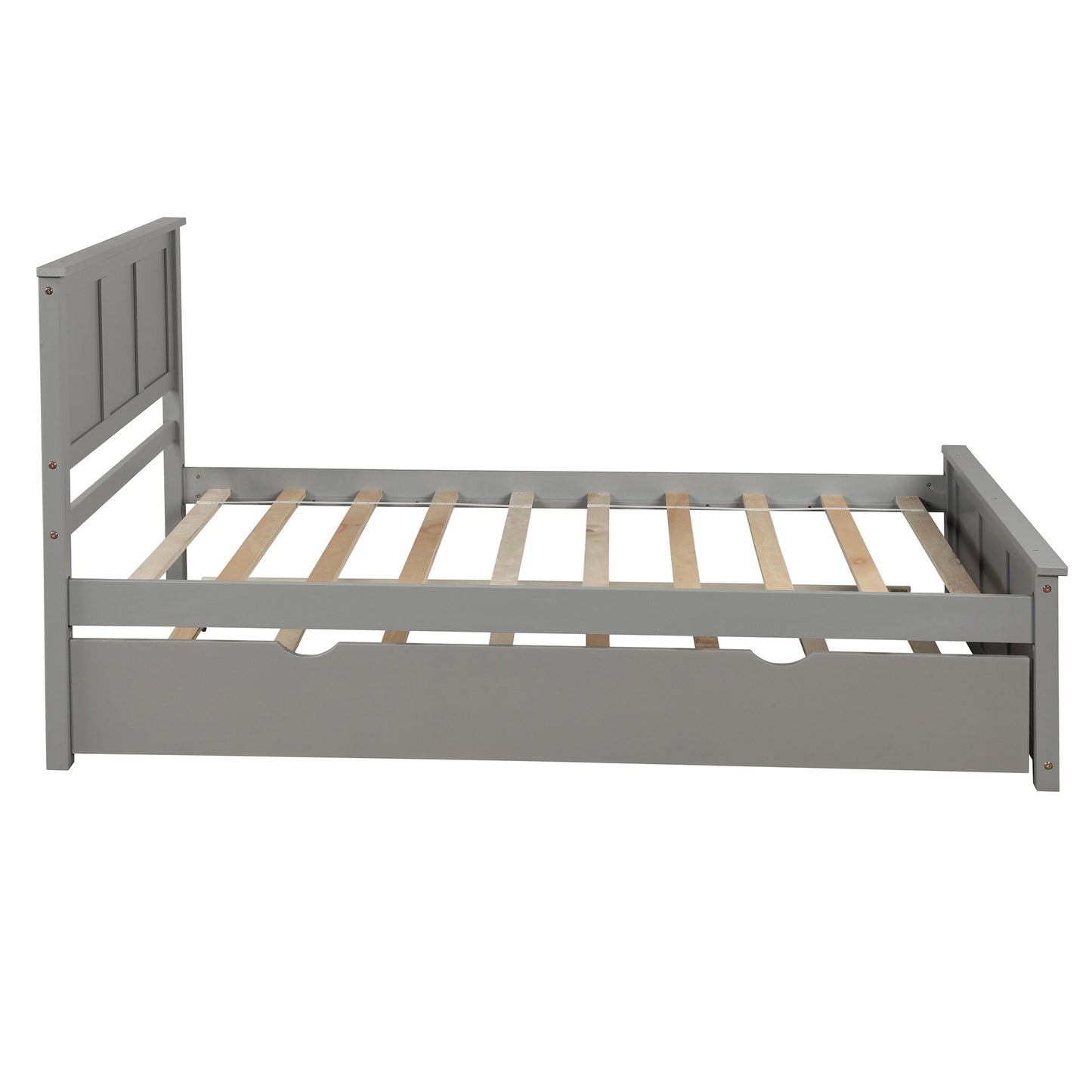 Twin Gray Pinewood Platform Bed with Twin Trundle-Platform Bed-HomeDaybed