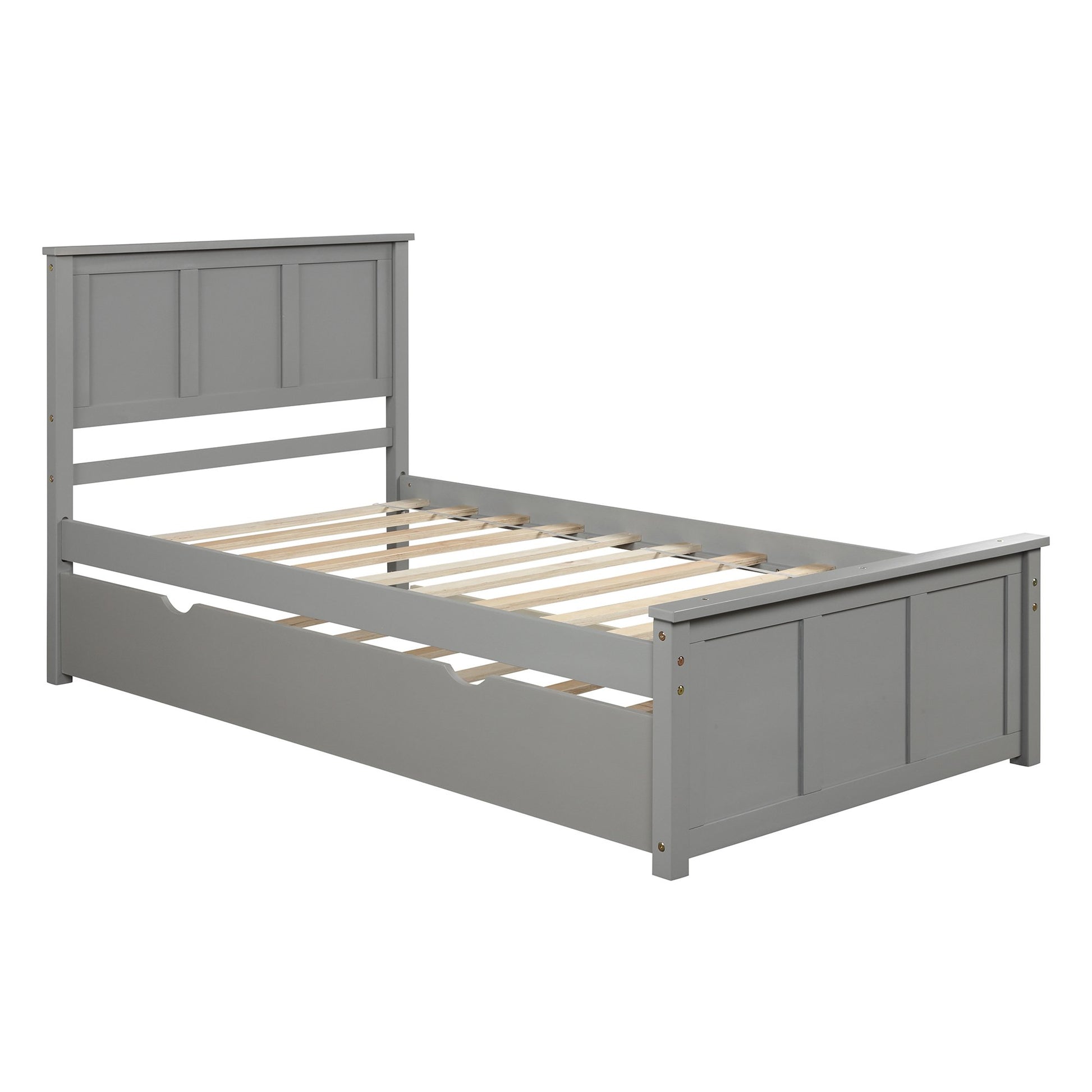 Twin Gray Pinewood Platform Bed with Twin Trundle-Platform Bed-HomeDaybed