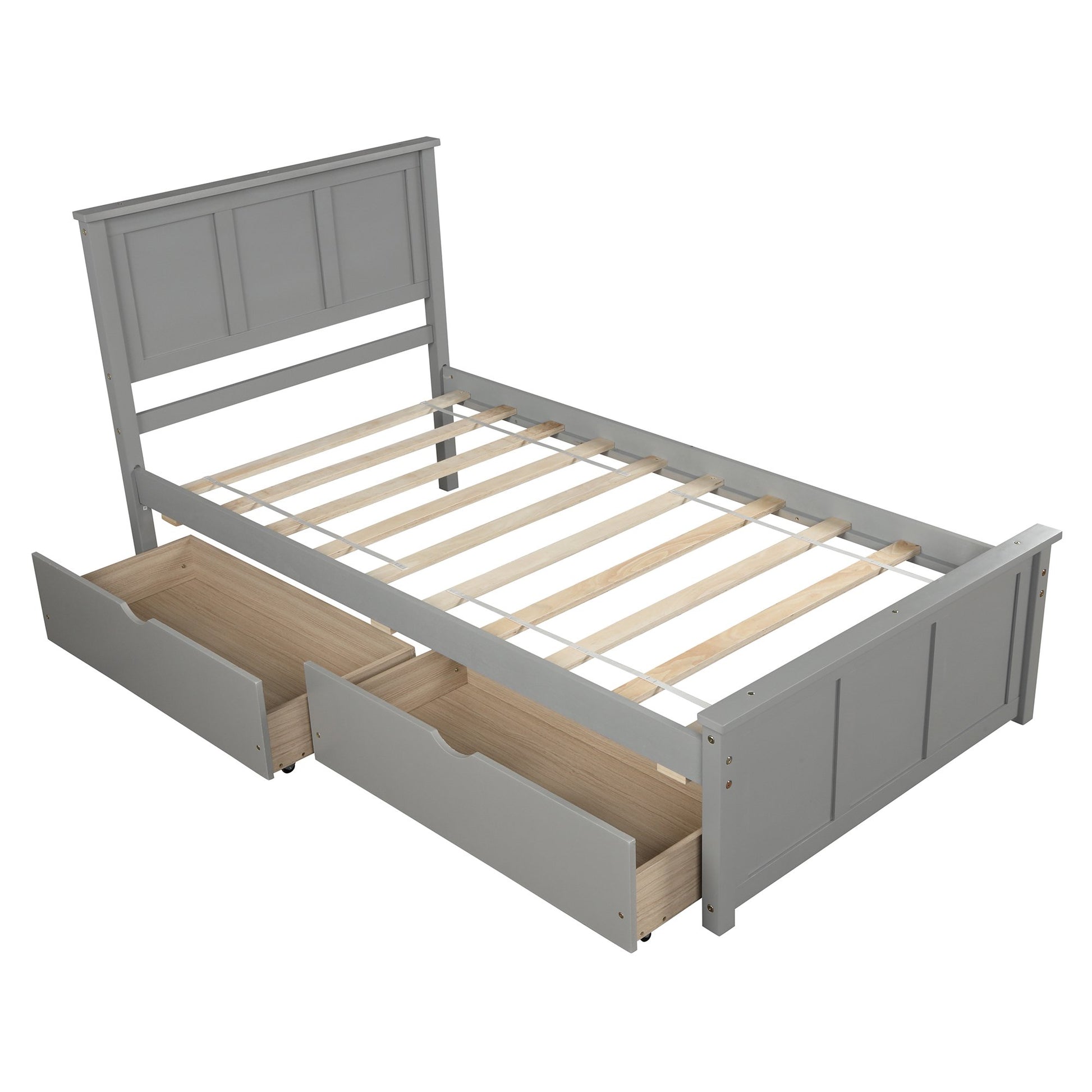 Twin Gray Pinewood Platform Bed with Two Drawers-Platform Bed-HomeDaybed