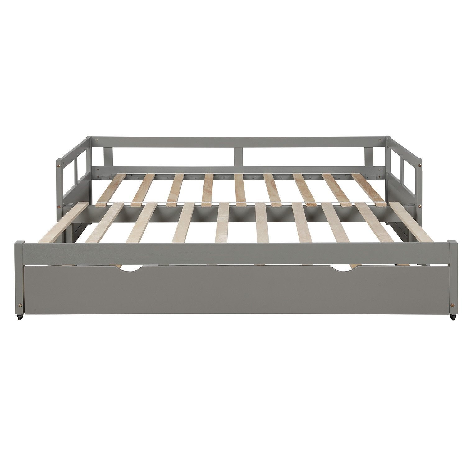 Twin Gray Wood Daybed with Twin Trundle, Extends to King Size-Daybed-HomeDaybed