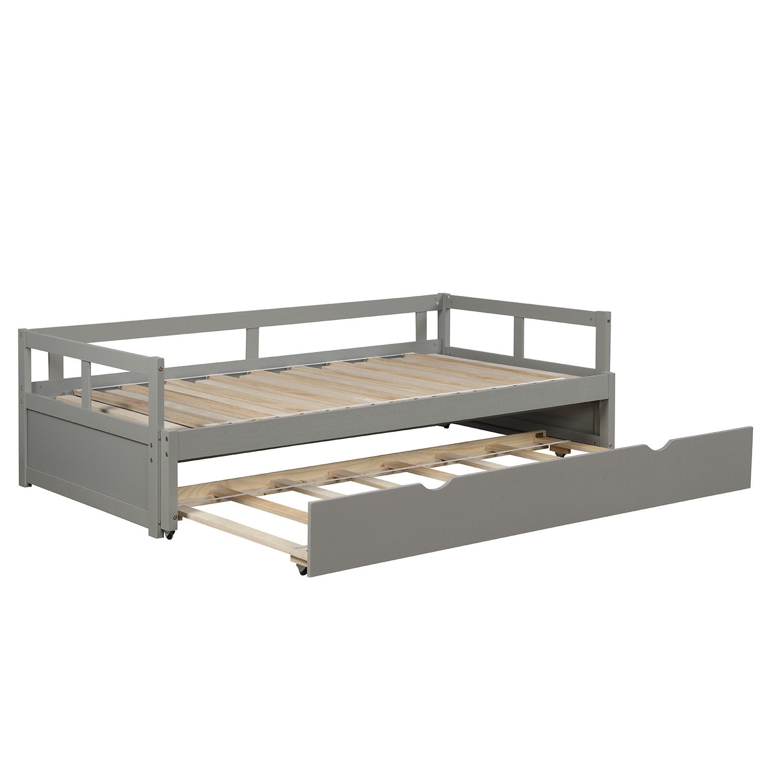 Twin Gray Wood Daybed with Twin Trundle, Extends to King Size-Daybed-HomeDaybed