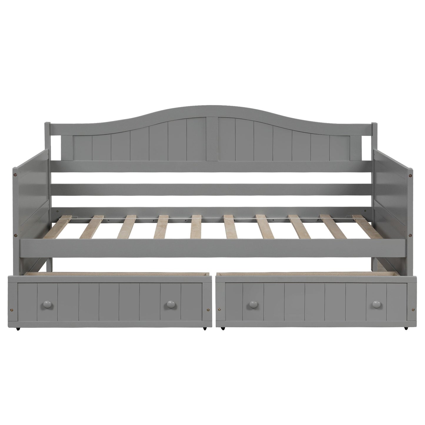 Twin Gray Wood Daybed with Two Drawers and High Curved Back-Daybed-HomeDaybed