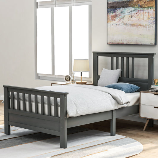 Twin Gray Wood Platform Bed-Platform Bed-HomeDaybed