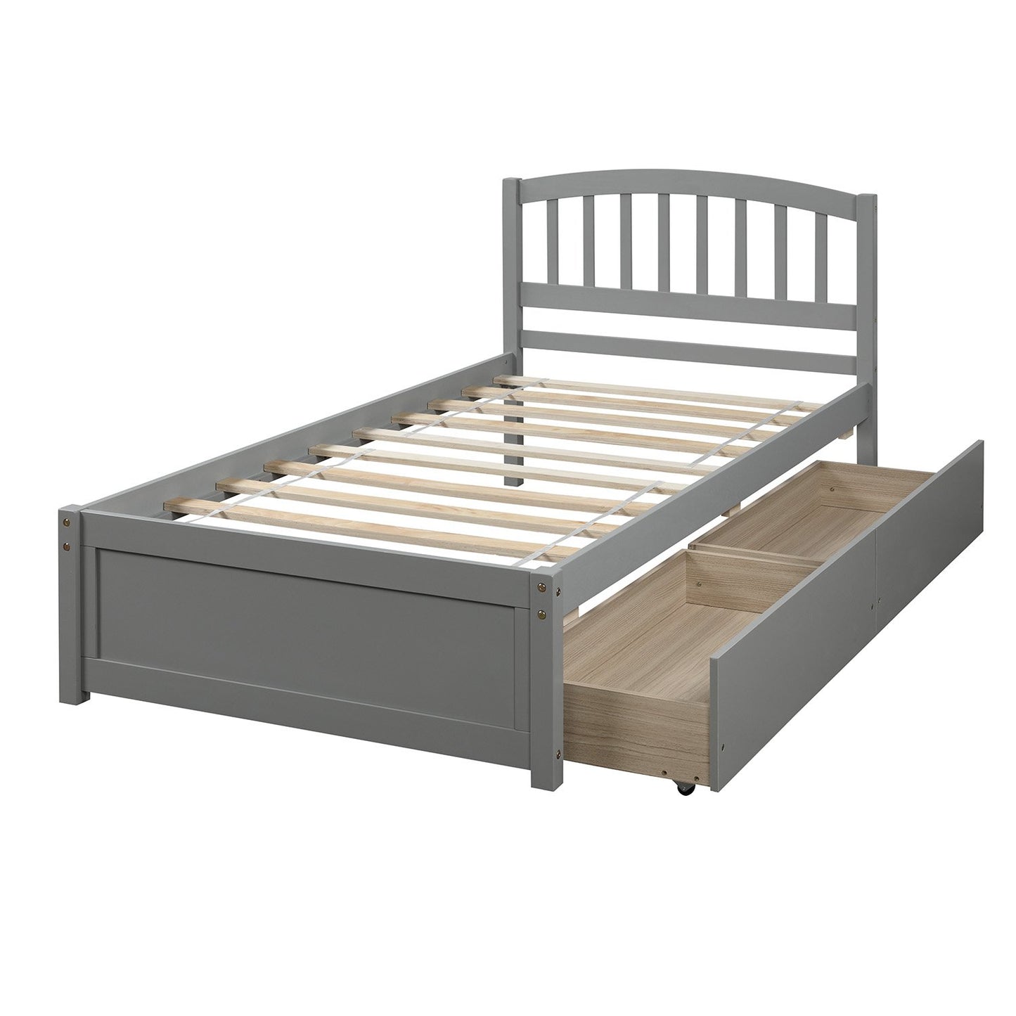 Twin Gray Wood Platform Bed with Two Drawers-Platform Bed-HomeDaybed