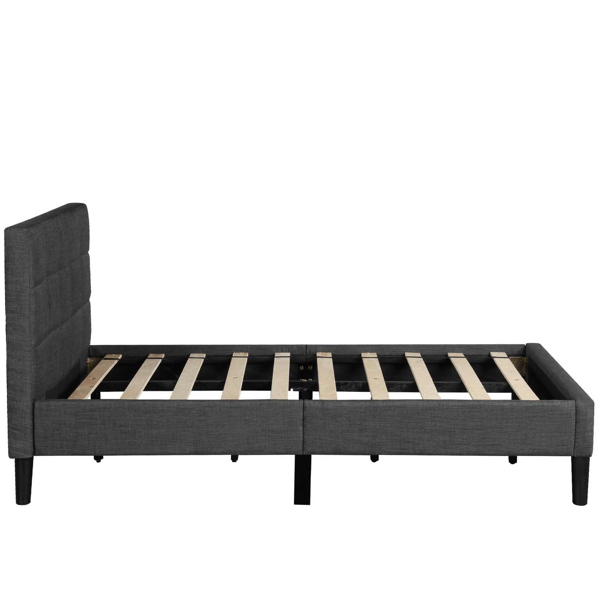Twin Gray Wood Upholstered Platform Bed with Diamond Stitched Detail-Platform Bed-HomeDaybed