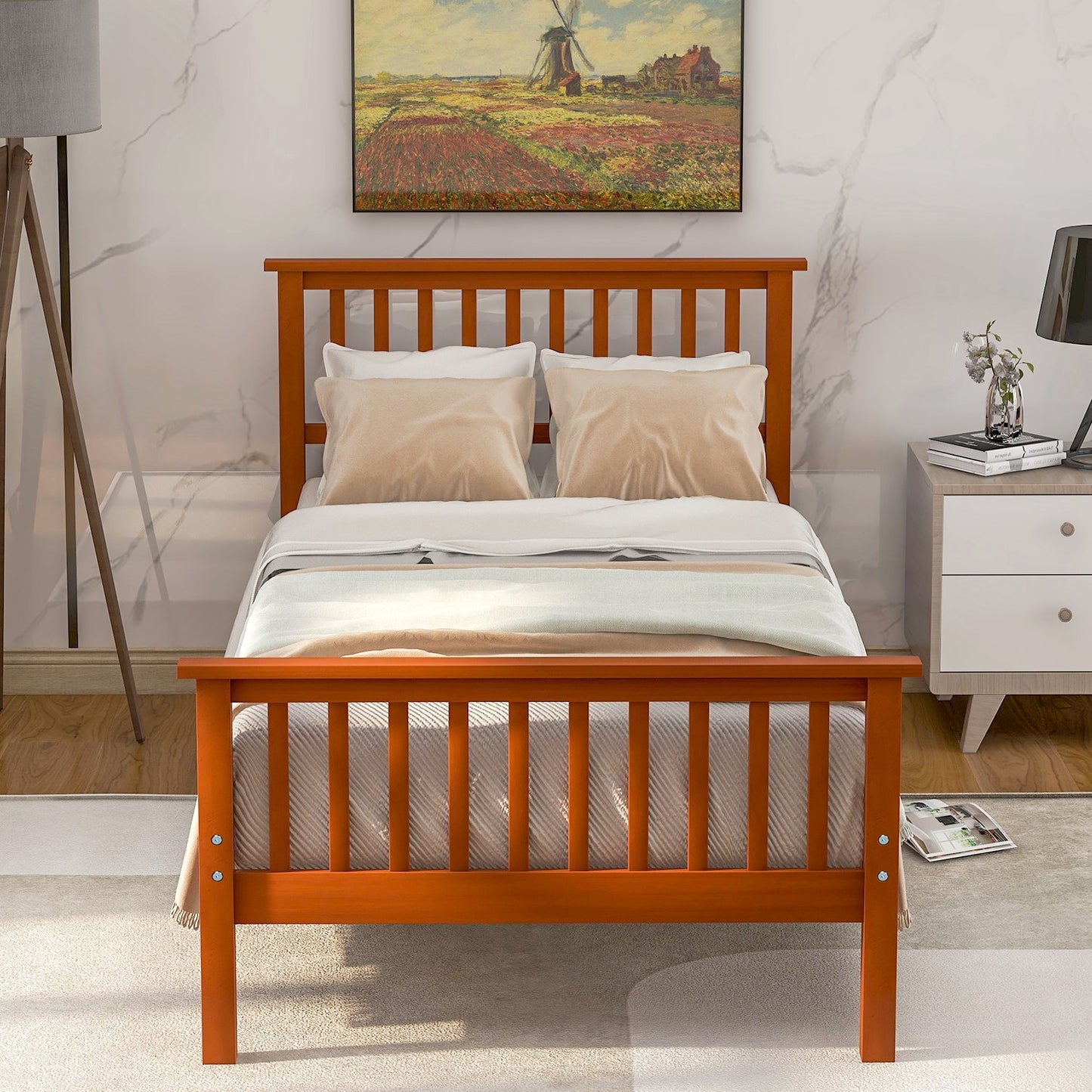 Twin Oak Color Wood Classic Platform Bed-Platform Bed-HomeDaybed