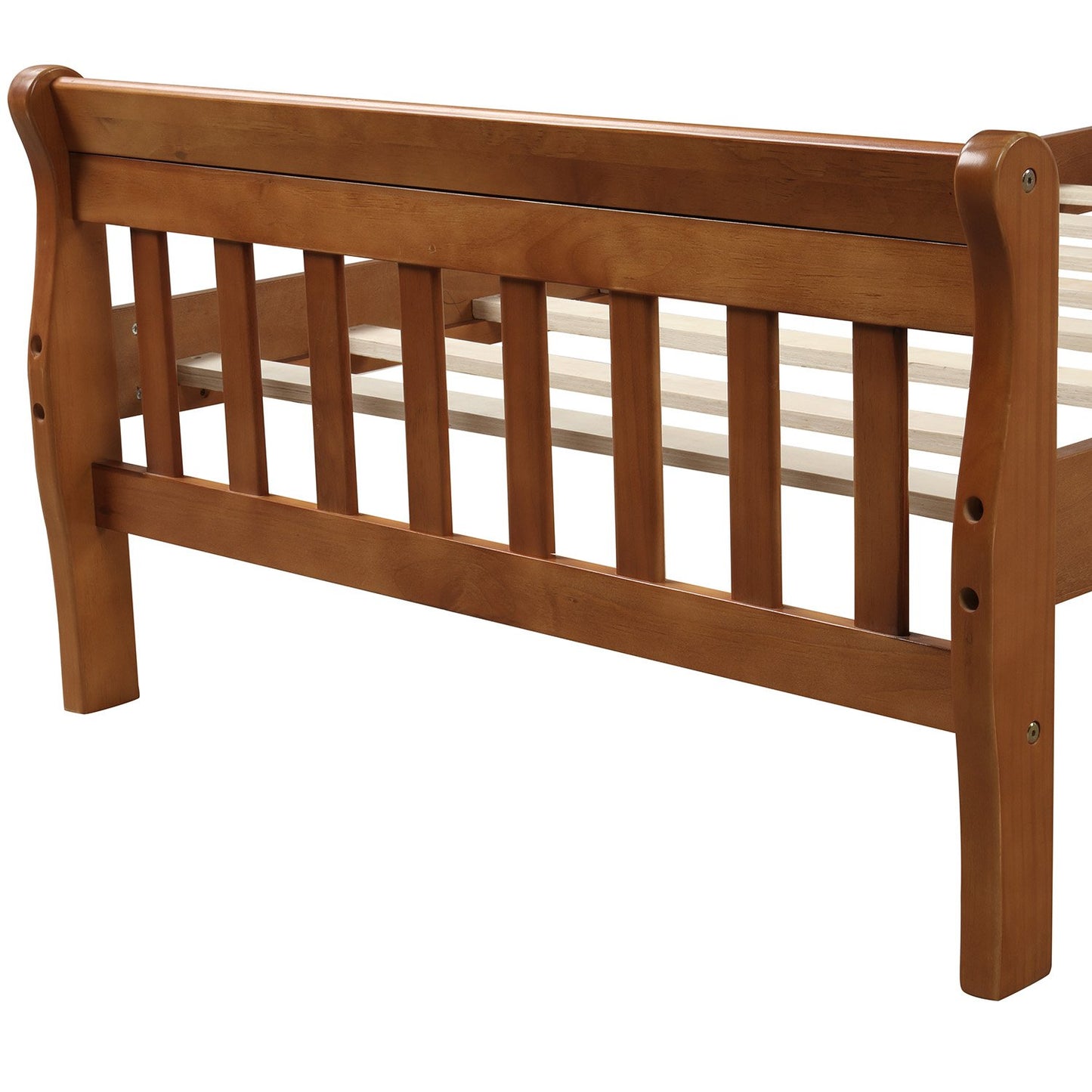 Twin Oak Color Wood Sleigh Style Platform Bed-Platform Bed-HomeDaybed