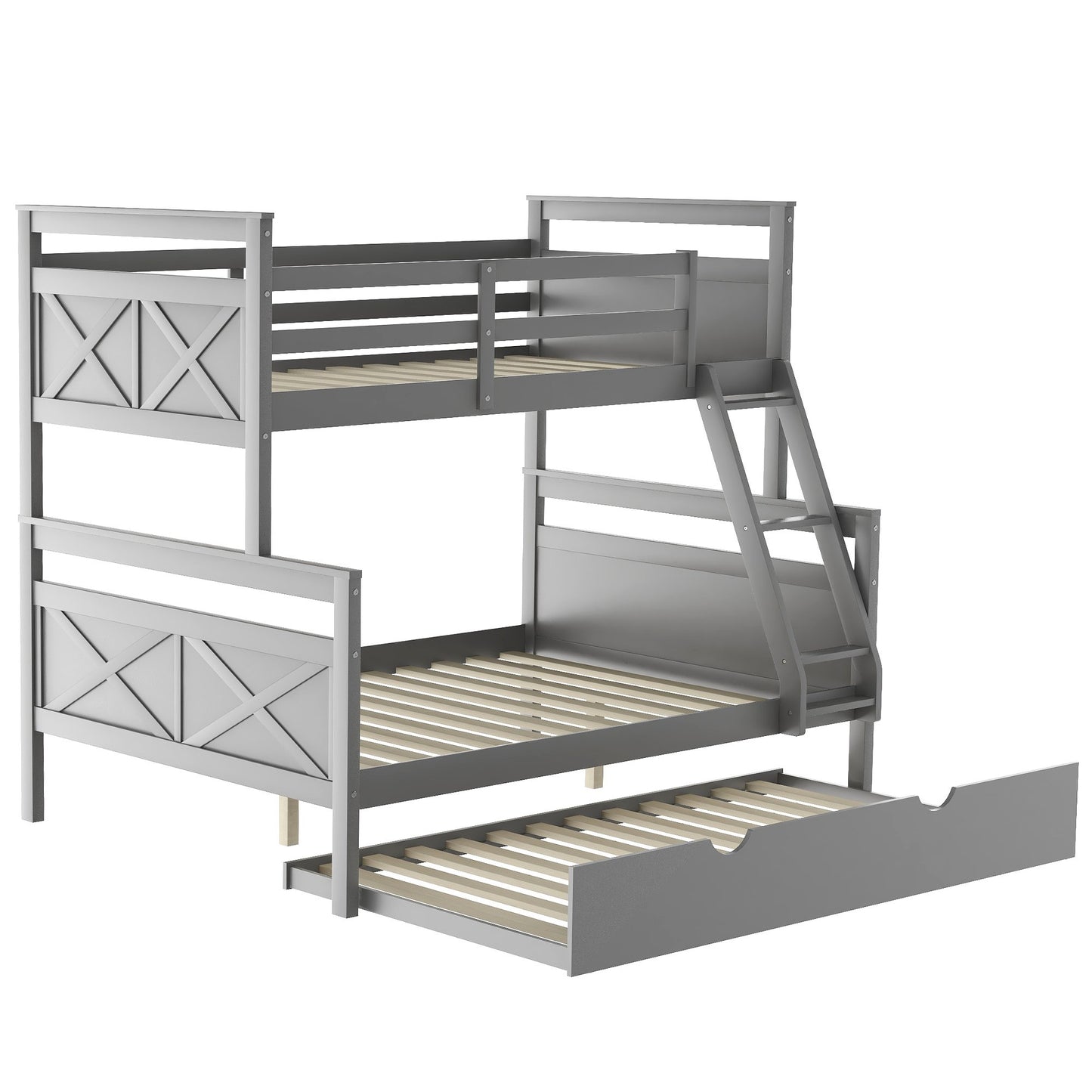 Twin over Full Gray Pinewood Bunk Bed with Twin Trundle-Bunk Bed-HomeDaybed