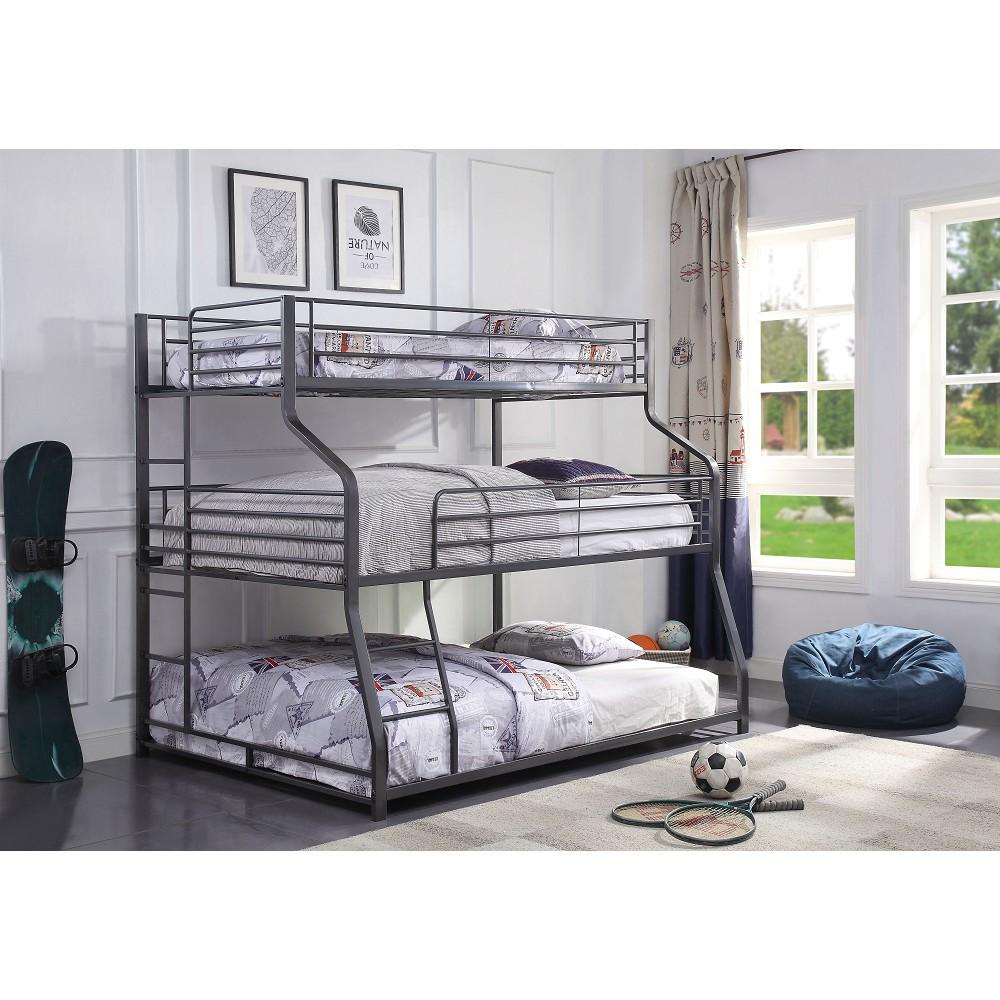 Twin over Full over Queen Size Gunmetal ACME Caius II Triple Bunk Bed-Bunk Bed-HomeDaybed