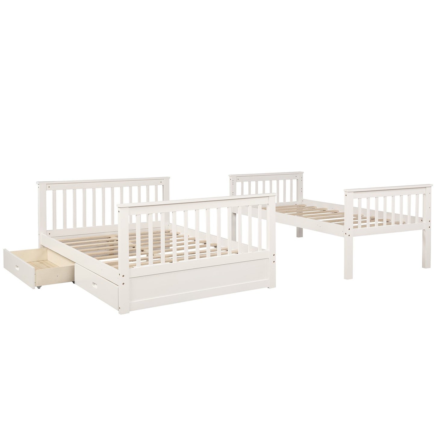 Twin over Full White Pinewood Bunk Bed with Two Drawers and Ladder-Bunk Bed-HomeDaybed