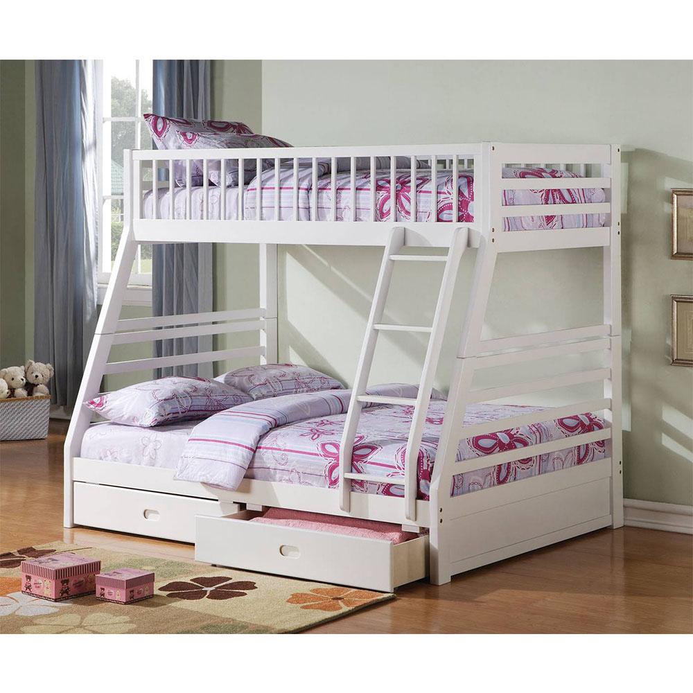 Twin over Full White Wood ACME Jason Bunk Bed with Two Drawers-Bunk Bed-HomeDaybed