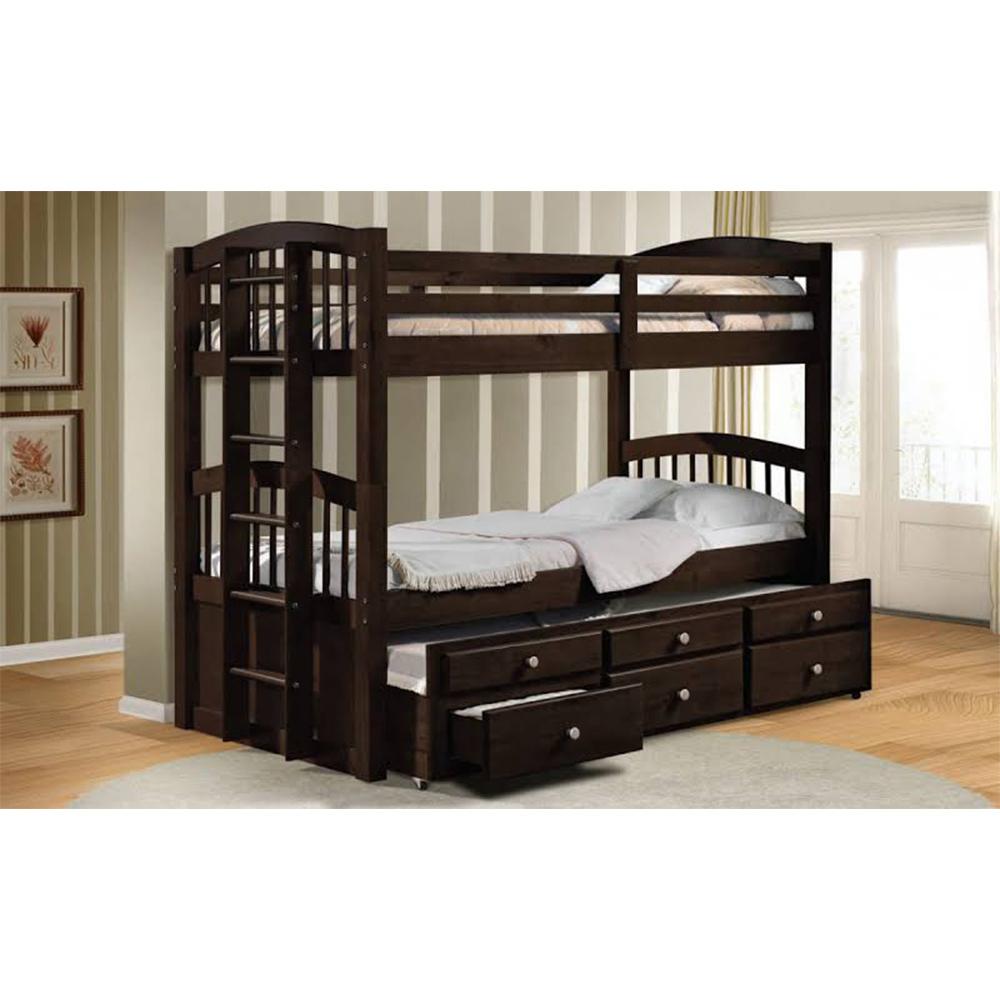 Twin Over Twin Espresso Wood ACME Micah Bunk Bed with Twin Trundle, Ladder and Storage-Bunk Bed-HomeDaybed