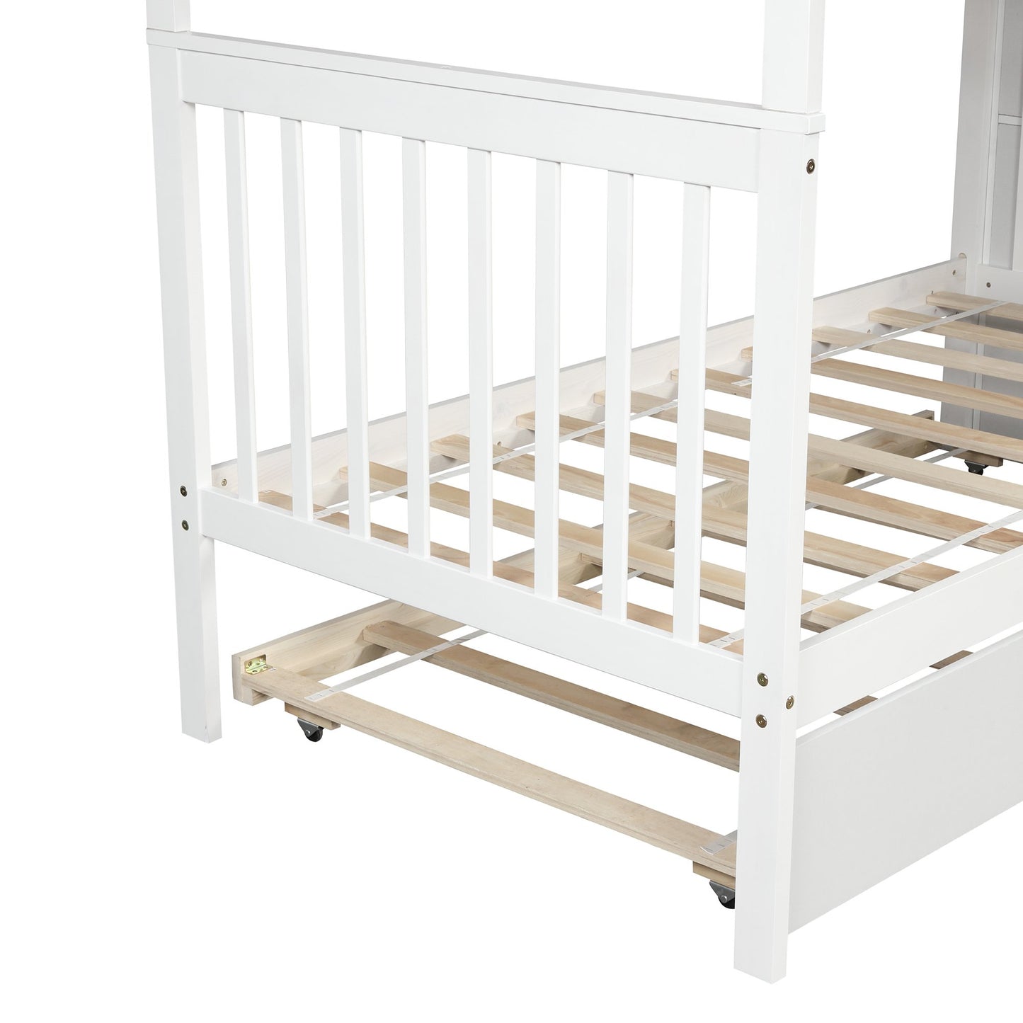 Twin over Twin White Pine Wood Bunk Bed with Twin Trundle and Staircase with Storage-Bunk Bed-HomeDaybed