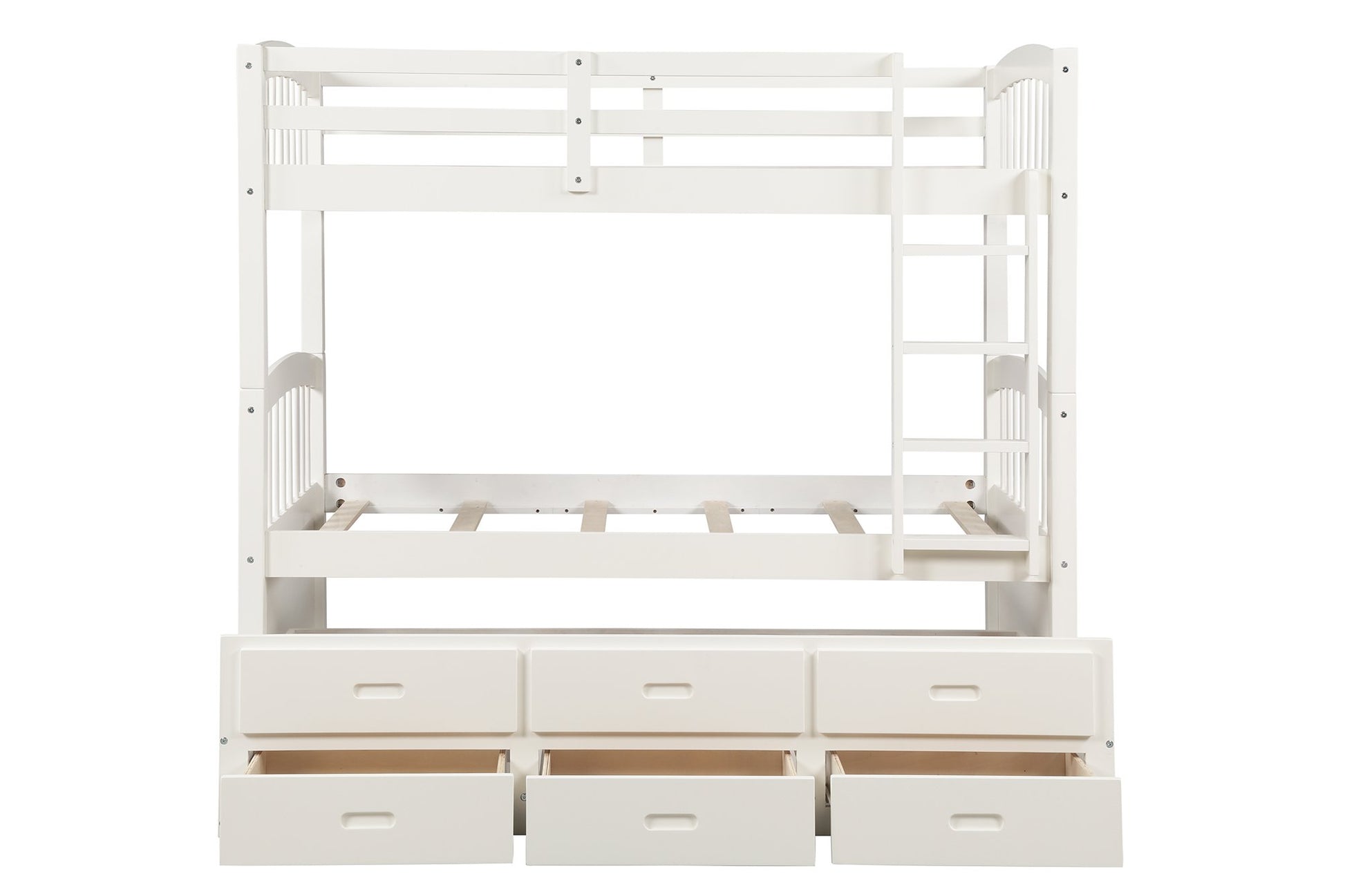 Twin over Twin White Pinewood Bunk Bed with Twin Trundle and Storage Drawers-Bunk Bed-HomeDaybed