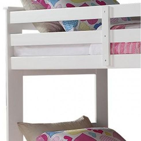 Twin over Twin White Wood ACME Allentown Bunk Bed with Twin Trundle or Two Under-Bed Drawers and Staircase with Five Drawers-Bunk Bed-HomeDaybed