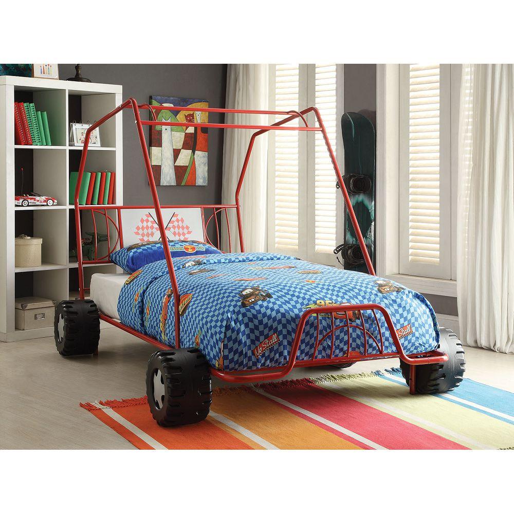 Twin Red Metal ACME Xander Go Kart Style Novelty Bed-Car bed-HomeDaybed