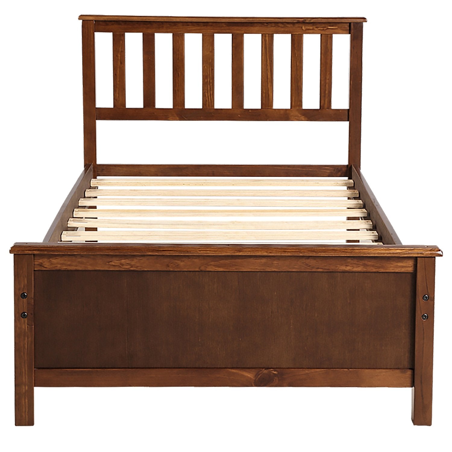Twin Walnut Color Pinewood Classic Platform Bed-Platform Bed-HomeDaybed