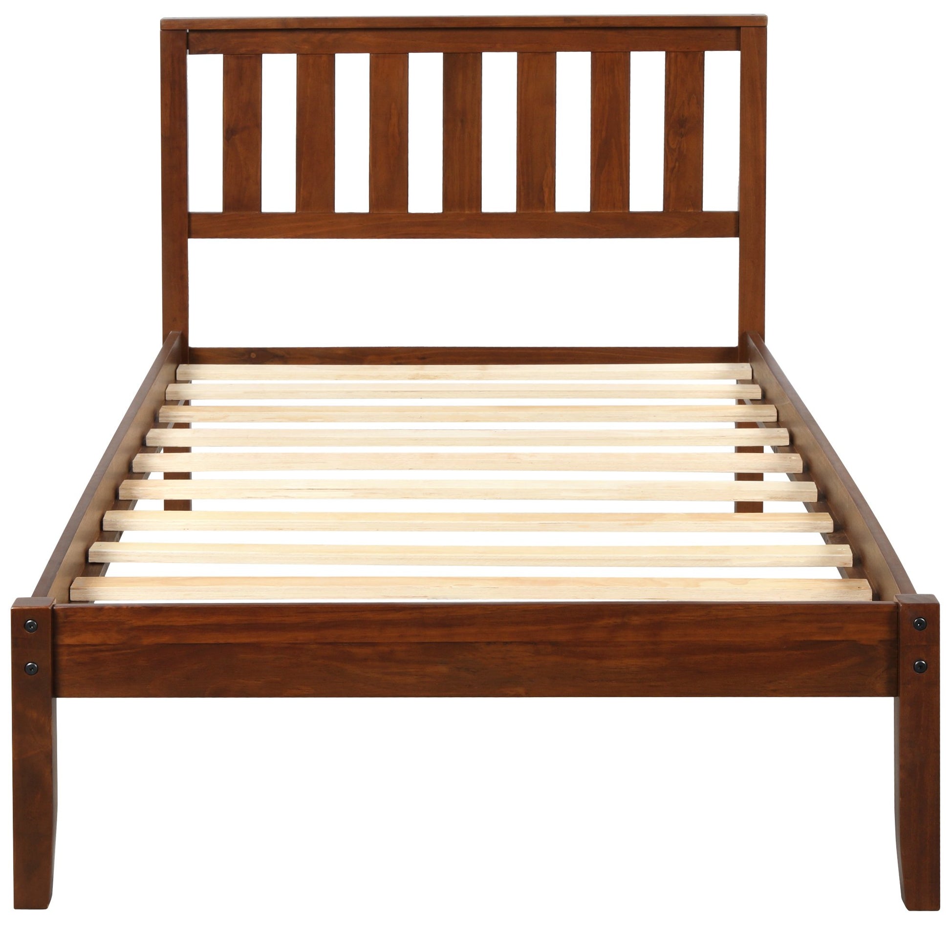 Twin Walnut Color Wood Platform Bed with High-Profile Headboard-Platform Bed-HomeDaybed