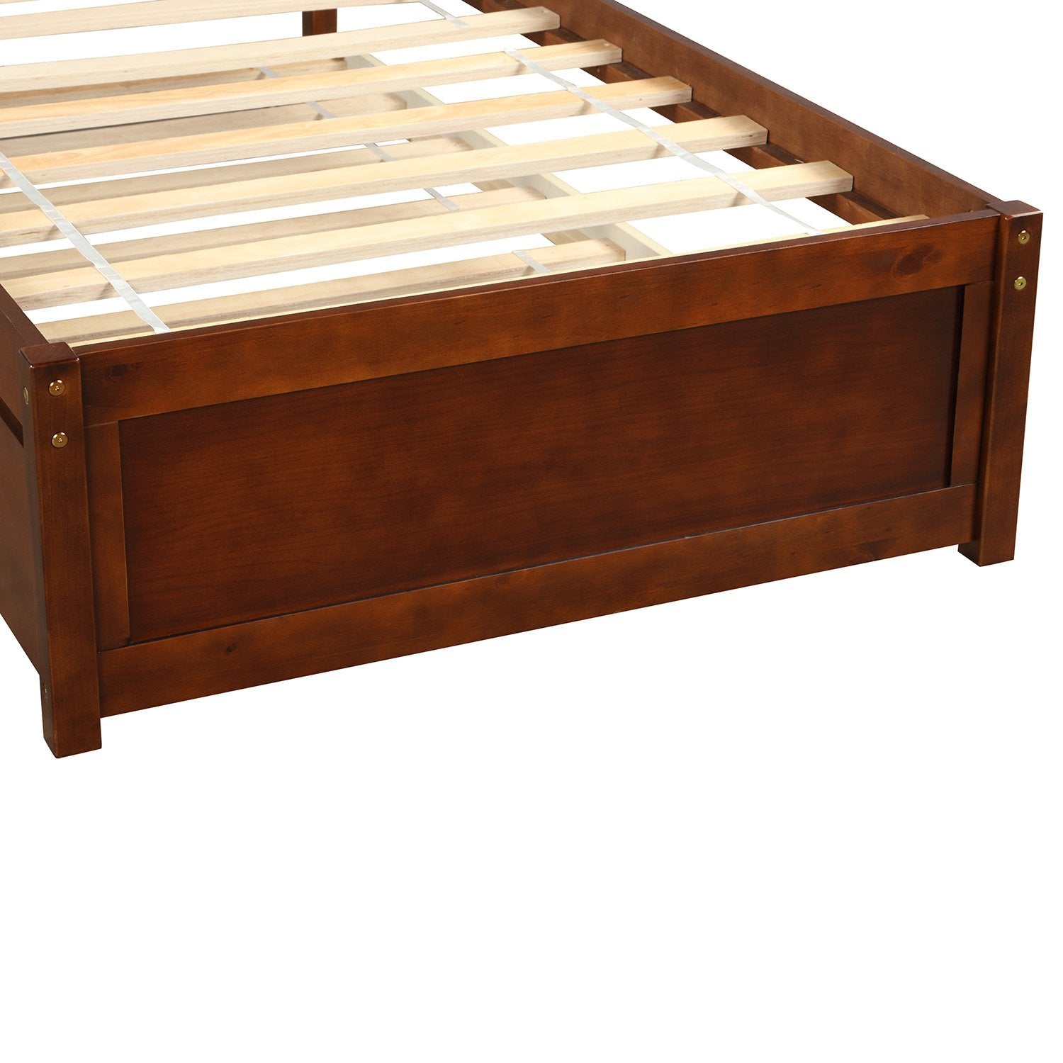 Twin Walnut Color Wood Platform Bed with Twin Trundle-Platform Bed-HomeDaybed