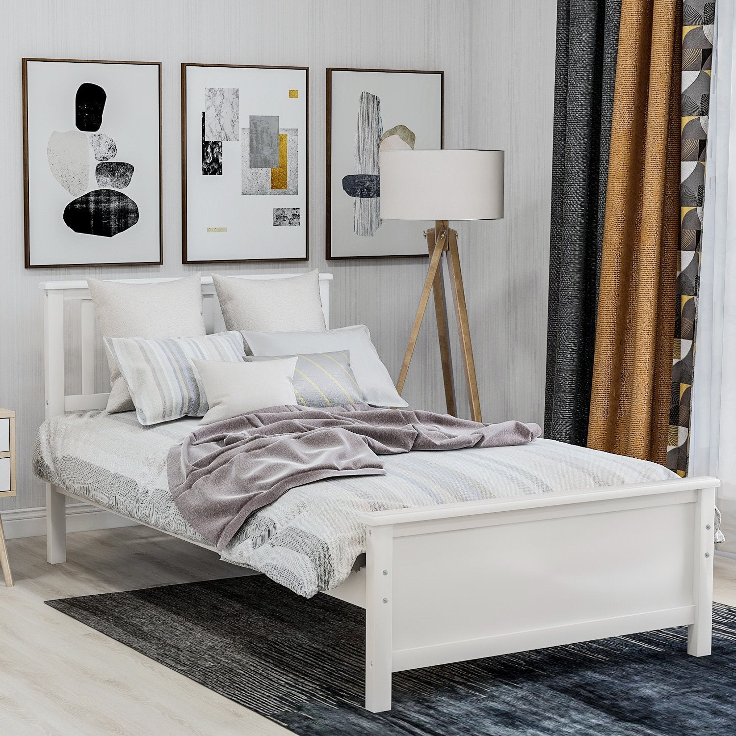 Twin White Pinewood Classic Platform Bed-Platform Bed-HomeDaybed