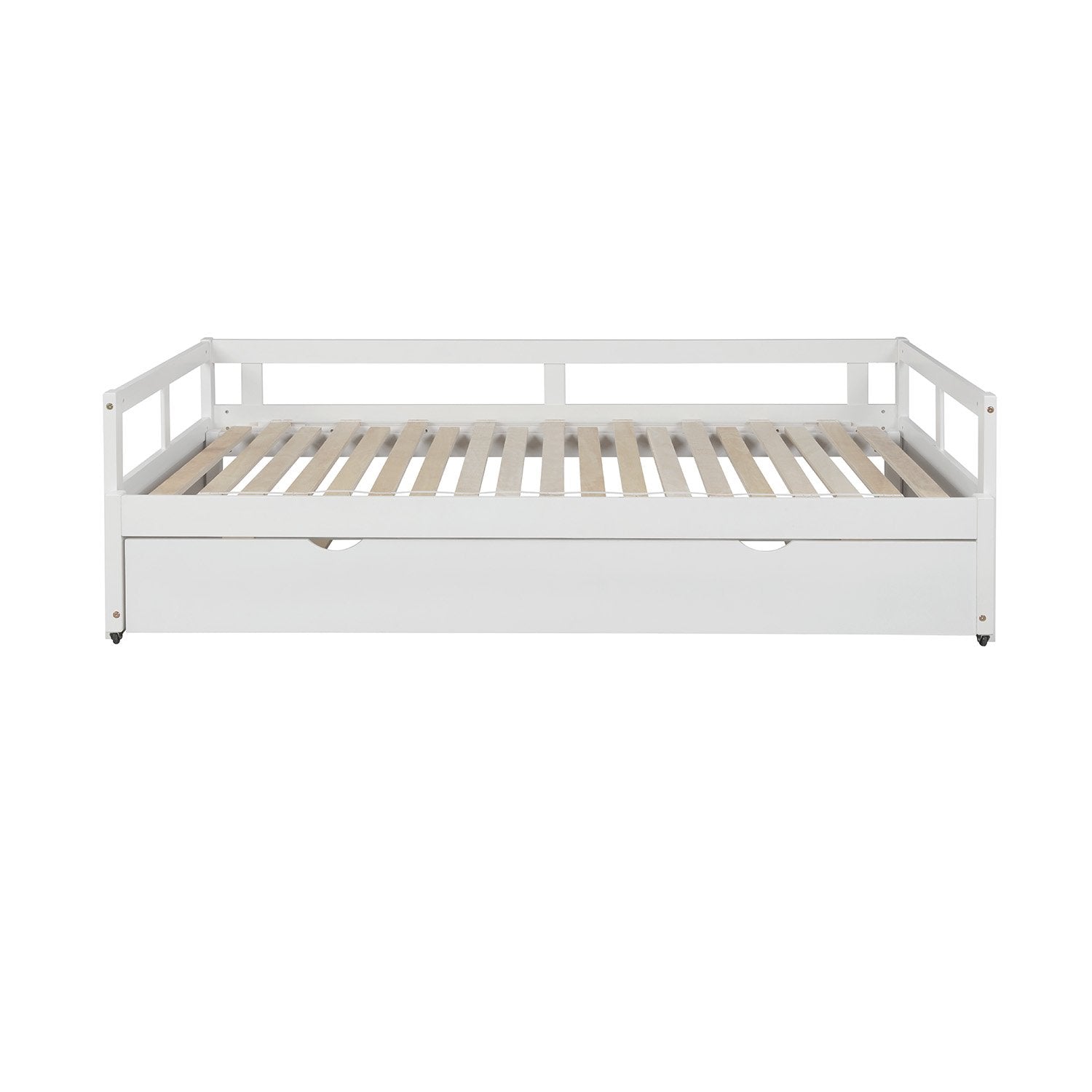 Twin White Pinewood Daybed with Twin Trundle, Converts to King Size Bed-Daybed-HomeDaybed