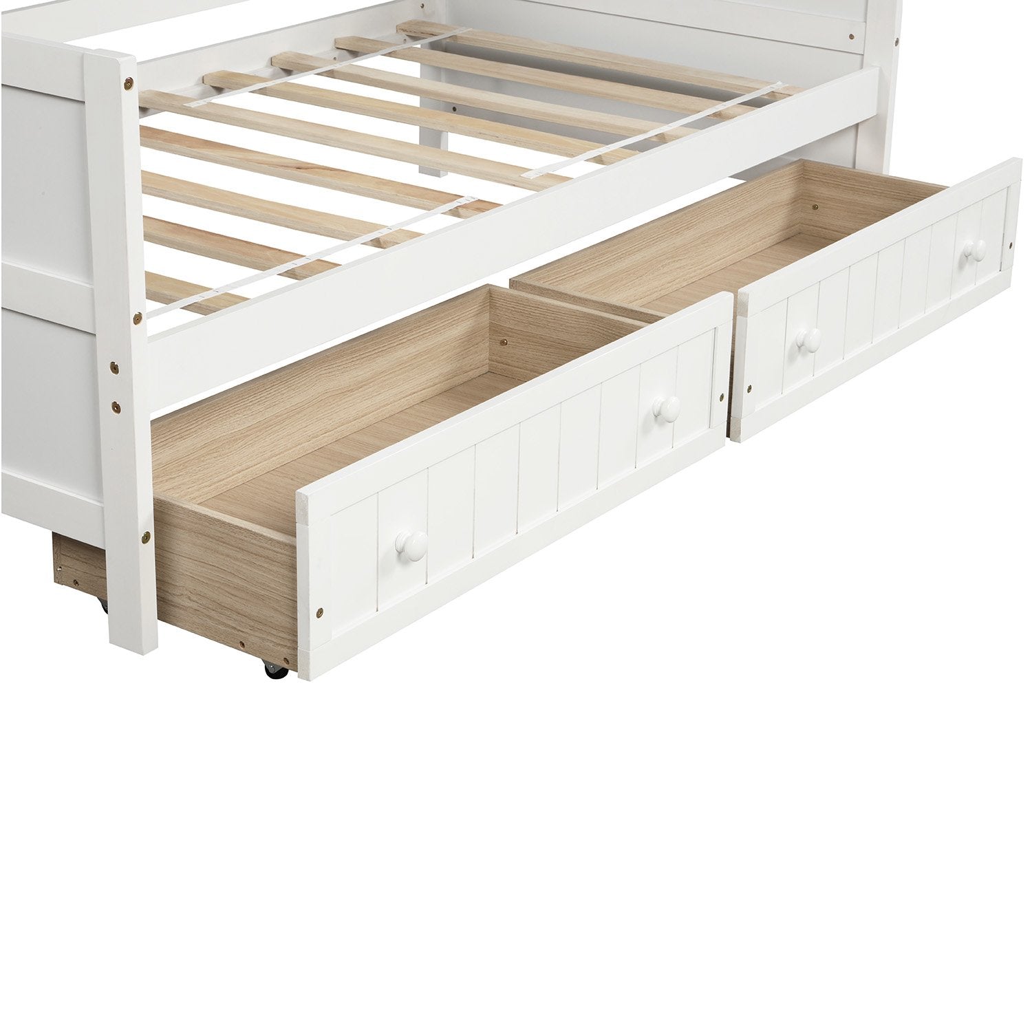 Twin White Pinewood Daybed with Two Drawers and High Curved Back-Daybed-HomeDaybed