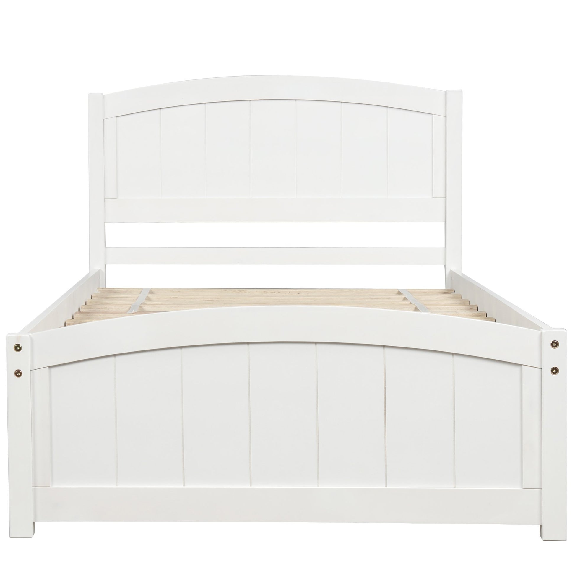 Twin White Pinewood Platform Bed with Curved Headboard and Footboard-Platform Bed-HomeDaybed