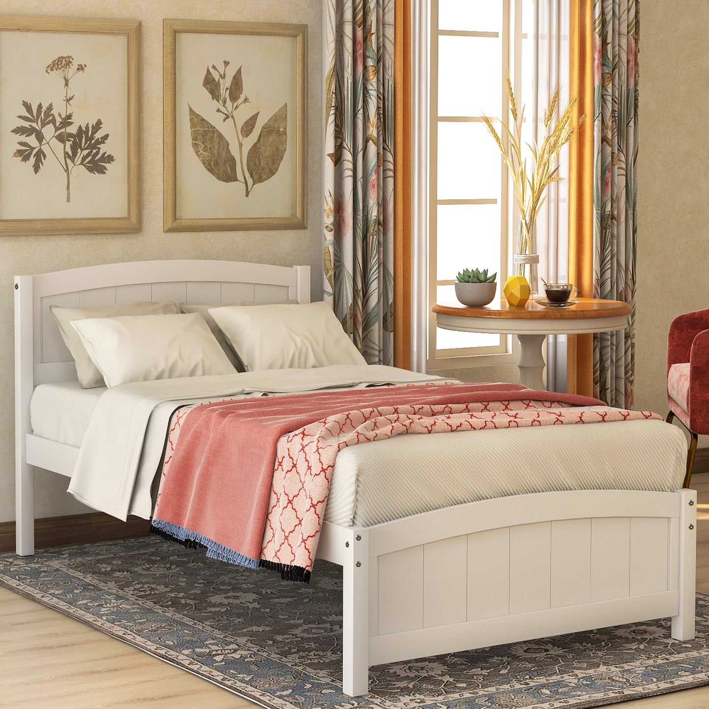 Twin White Pinewood Platform Bed with Curved Headboard and Footboard-Platform Bed-HomeDaybed