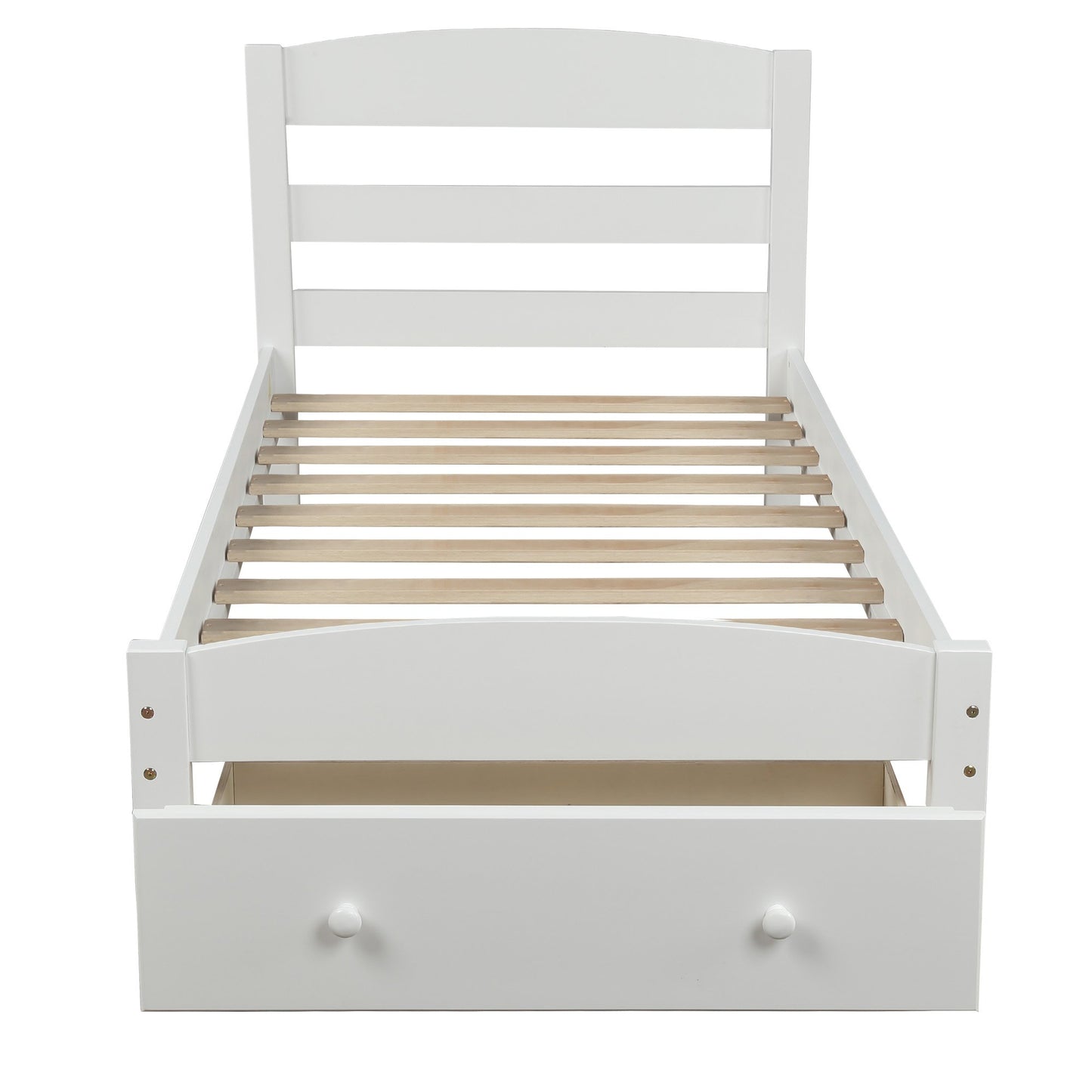Twin White Pinewood Platform Bed with Drawer for Storage-Platform Bed-HomeDaybed