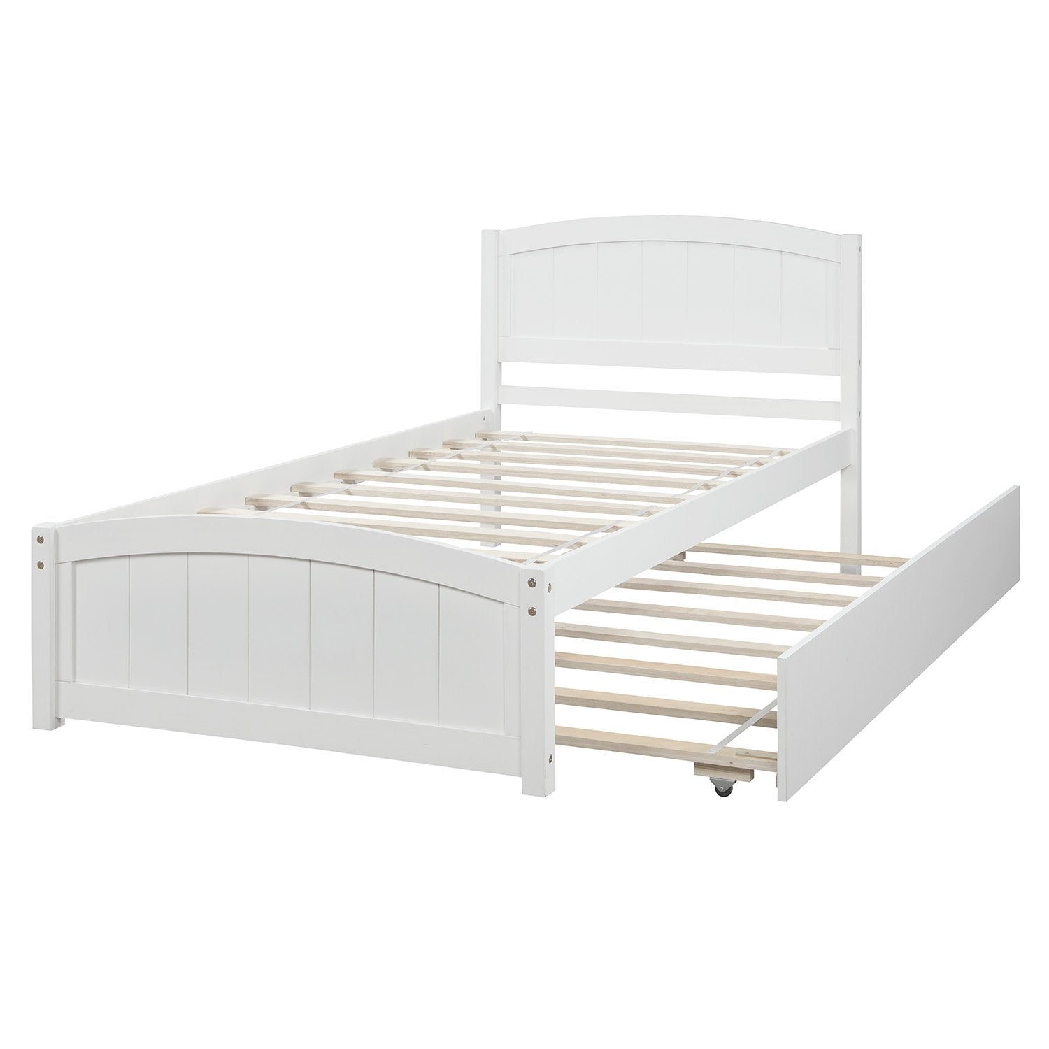Twin White Pinewood Platform Bed with Twin Trundle-Platform Bed-HomeDaybed