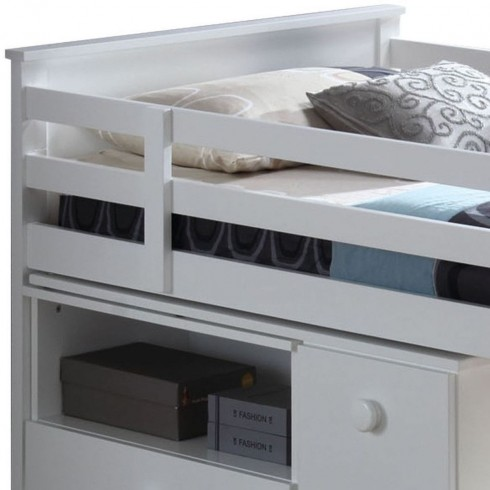 Twin White Wood ACME Wyatt Loft Bed with Swivel Desk, Storage Cabinet with Two Drawers and Staircase with Storage-Loft Bed-HomeDaybed