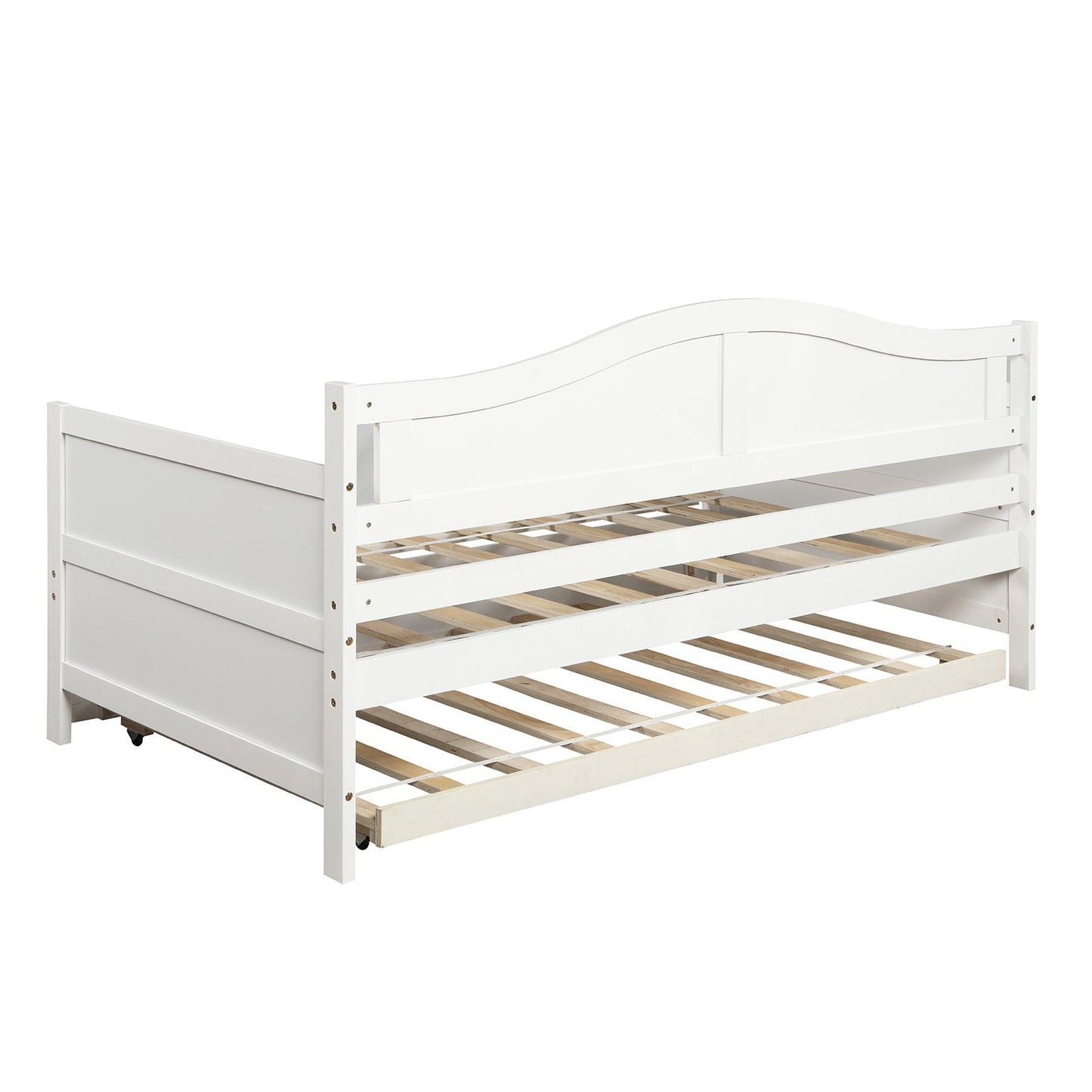 Twin White Wood Daybed with Twin Trundle and High Curved Back-Daybed-HomeDaybed