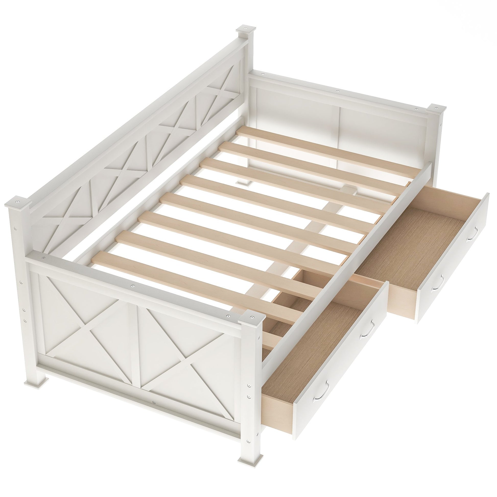 Twin White Wood Daybed with Two Large Drawers-Daybed-HomeDaybed